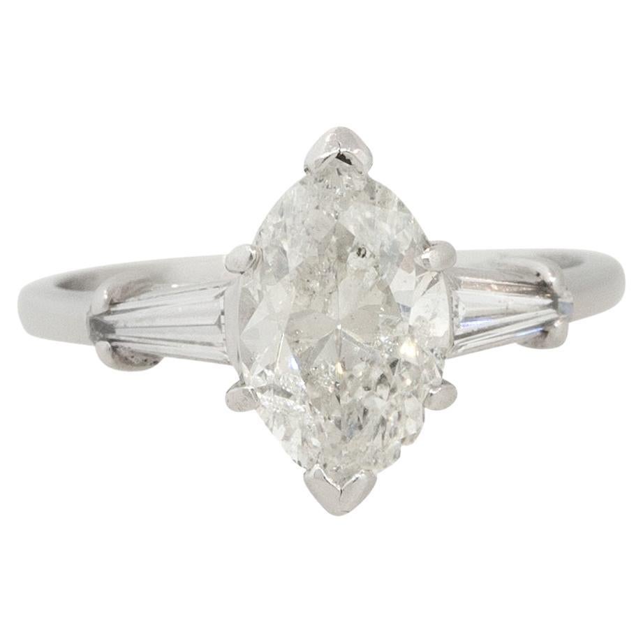 2.10 Carat Marquise Diamond Engagement Ring Platinum in Stock For Sale