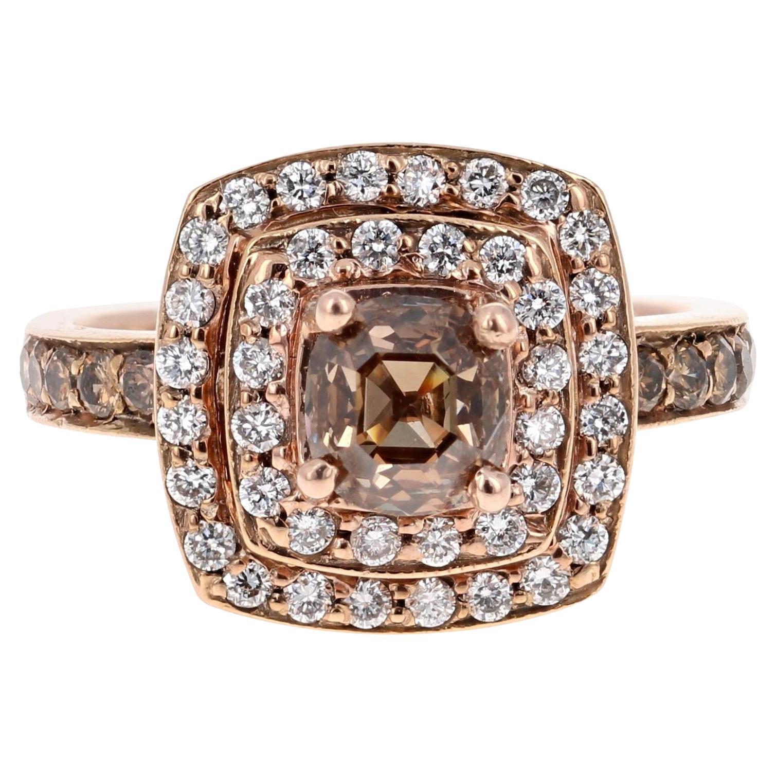 2.10 Carat Natural Brown Diamond 14 Karat Rose Gold Engagement Ring For Sale