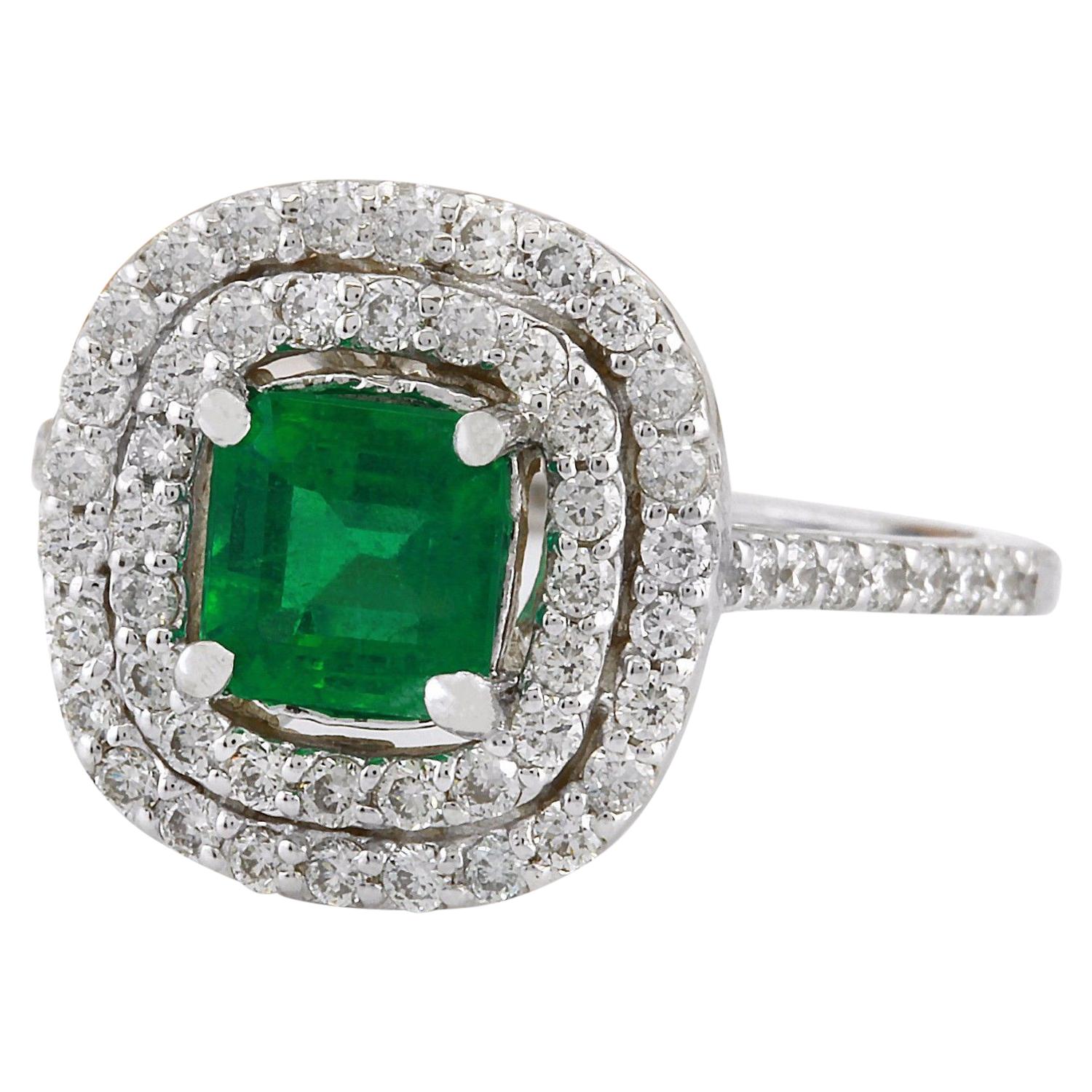 2.10 Carat Natural Emerald 14K Solid White Gold Diamond Ring
 Item Type: Ring
 Item Style: Engagement
 Material: 14K White Gold
 Mainstone: Emerald
 Stone Color: Green
 Stone Weight: 1.85 Carat
 Stone Shape: Emerald
 Stone Quantity: 1
 Stone
