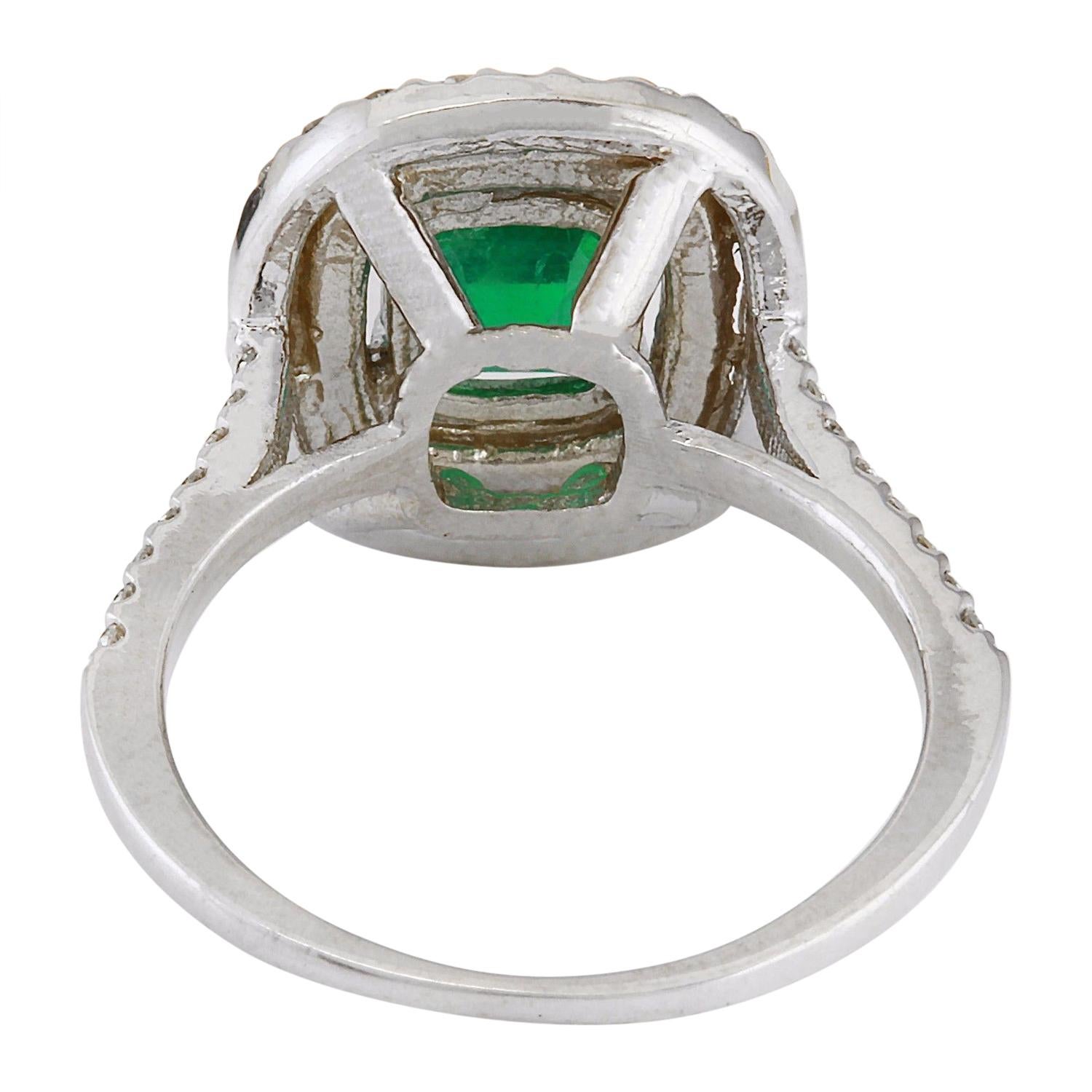 Emerald Cut 2.10 Carat Natural Emerald 14 Karat Solid White Gold Diamond Ring For Sale