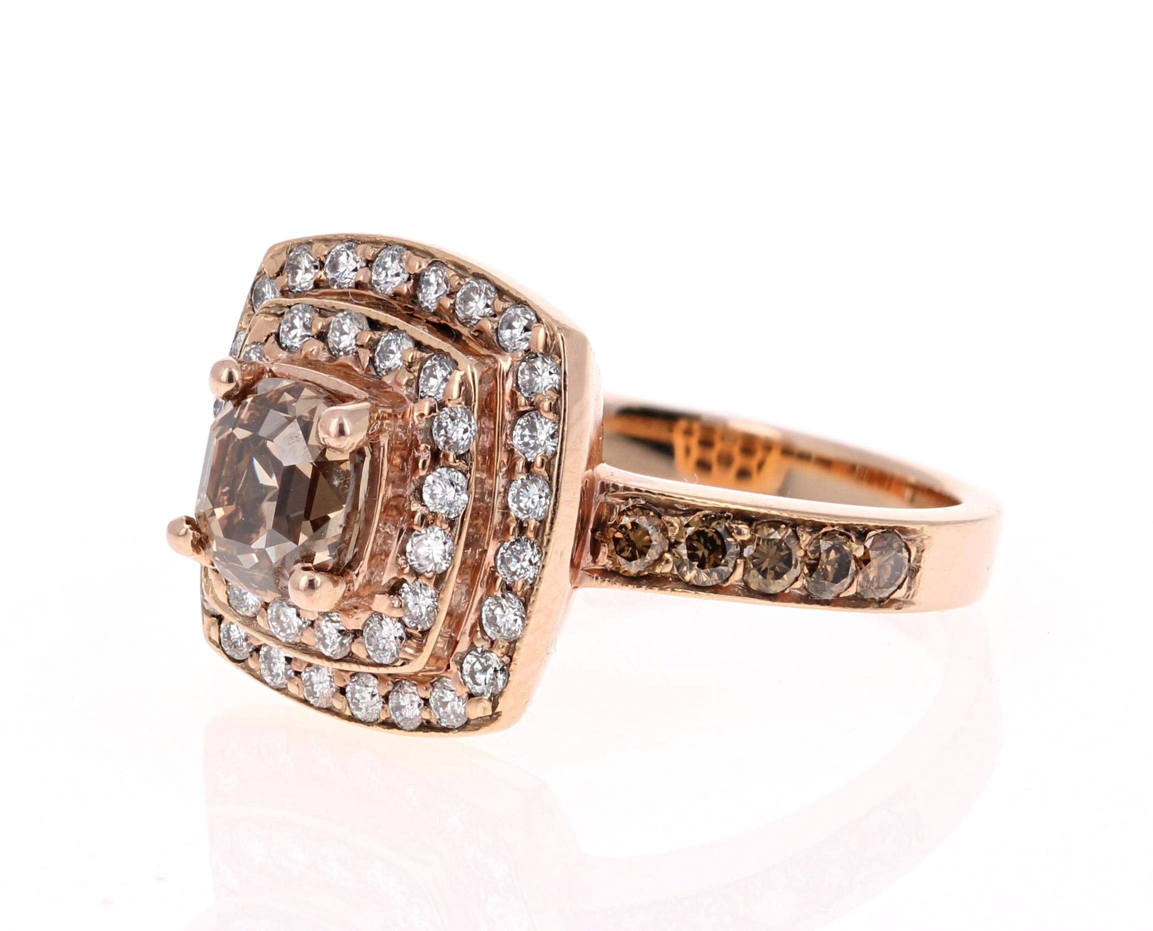 Contemporary 2.10 Carat Natural Fancy Brown Diamond Engagement Ring 14 Karat Rose Gold For Sale