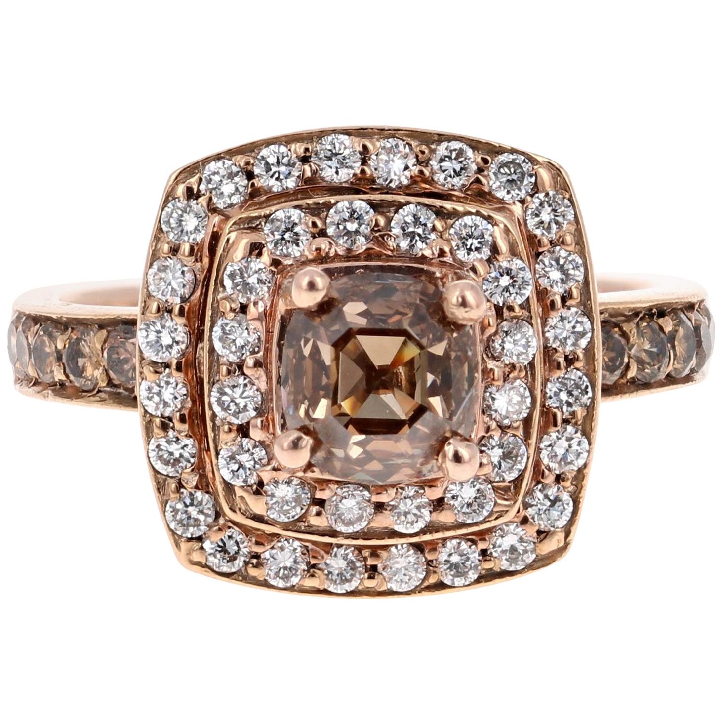2.10 Carat Natural Fancy Brown Diamond Engagement Ring 14 Karat Rose Gold