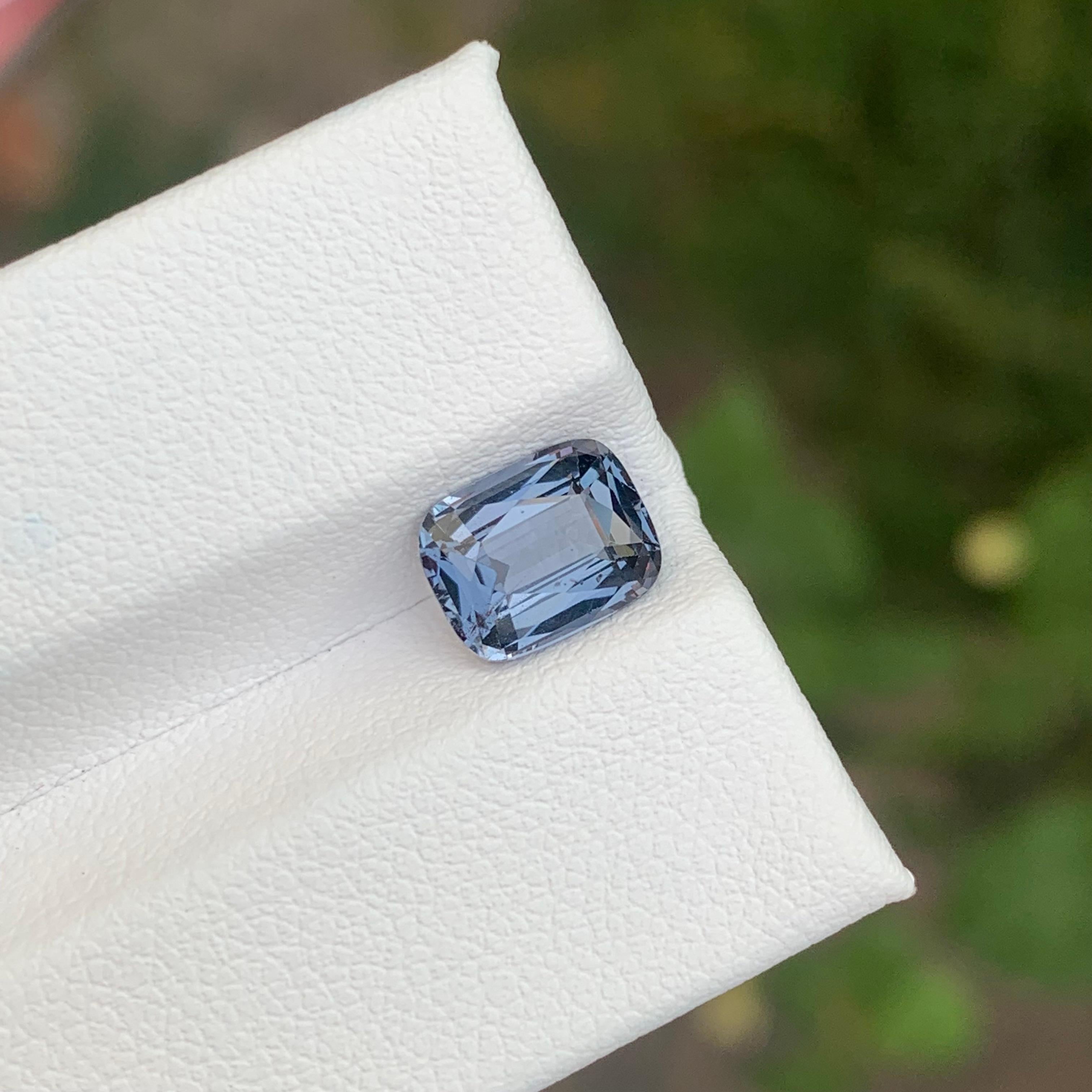 Faceted Grey Spinel

Weight : 2.10 Carat
Dimension : 8.2 x 6.5 x 4.2 Mm
Colour : Grey 
Treatment: Non
Origin: Tanzania
Shape : Cushion
Certificate: On Customer Demand 

Spinel is a captivating gemstone prized for its brilliant colors and exceptional
