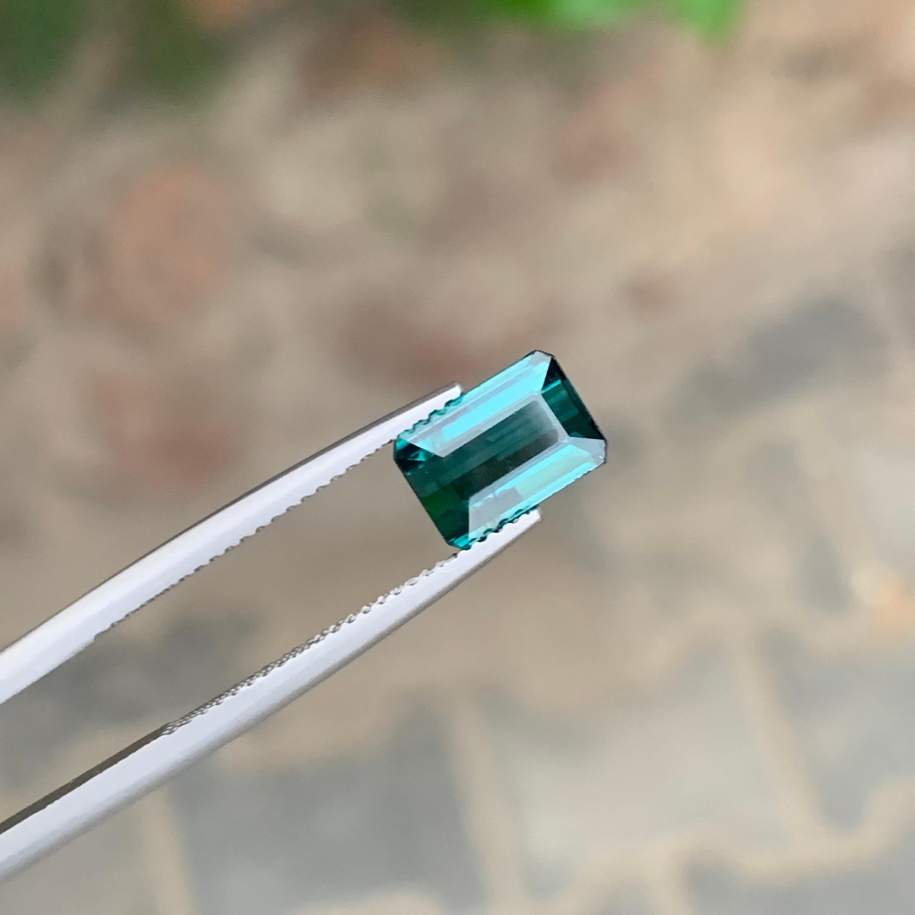Women's or Men's 2.10 Carat Natural Loose Indicolite Tourmaline Emerald Shape Gemstone For Sale