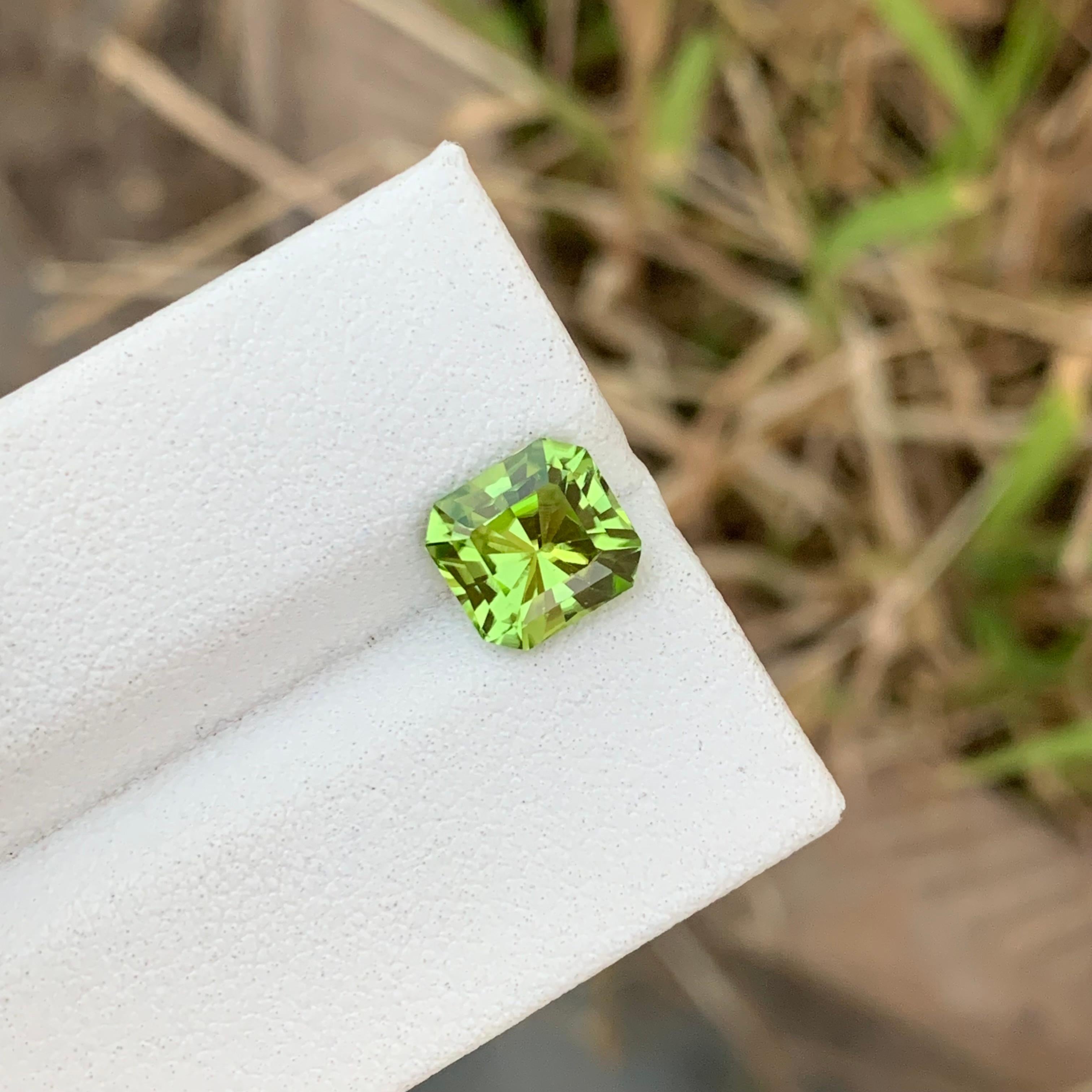 Loose Peridot
Weight: 2.10 Carats
Dimension: 7.7 x 7.2 x 4.3 Mm
Colour: Green
Origin: Supat Valley, Pakistan
Shape: Emerald 
Certificate: On Demand
Treatment: Non

Peridot, a vibrant and lustrous gemstone, has been cherished for centuries for its