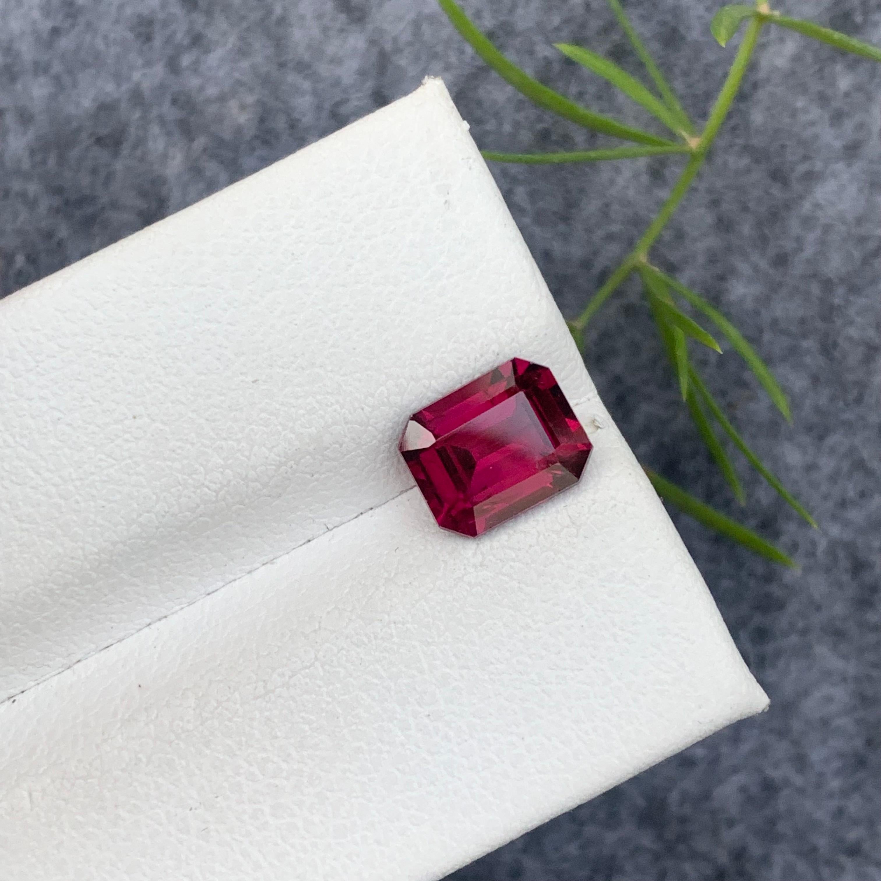 Arts and Crafts 2.10 Carat Natural Loose Pinkish Red Rhodolite Garnet Emerald Cut Gemstone For Sale
