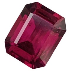 Used 2.10 Carat Natural Loose Pinkish Red Rhodolite Garnet Emerald Cut Gemstone