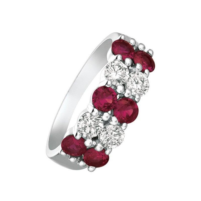 For Sale:  2.10 Carat Natural Ruby and Diamond 2 Rows Ring G SI 14 Karat White Gold 2