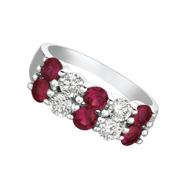 En venta: Anillo de 2 filas de rubíes naturales y diamantes de 2,10 quilates G SI Oro blanco de 14 quilates  3