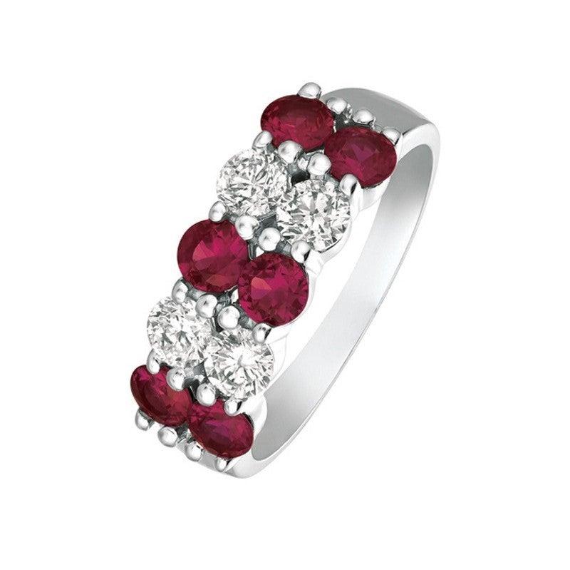 For Sale:  2.10 Carat Natural Ruby and Diamond 2 Rows Ring G SI 14 Karat White Gold 4
