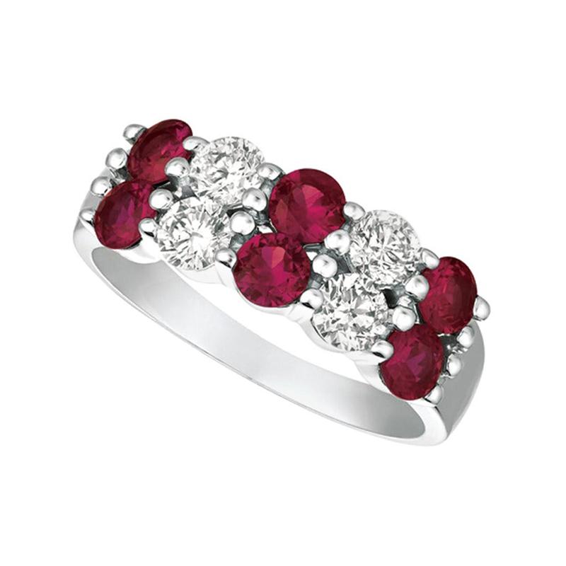 2.10 Carat Natural Ruby and Diamond 2 Rows Ring G SI 14 Karat White Gold