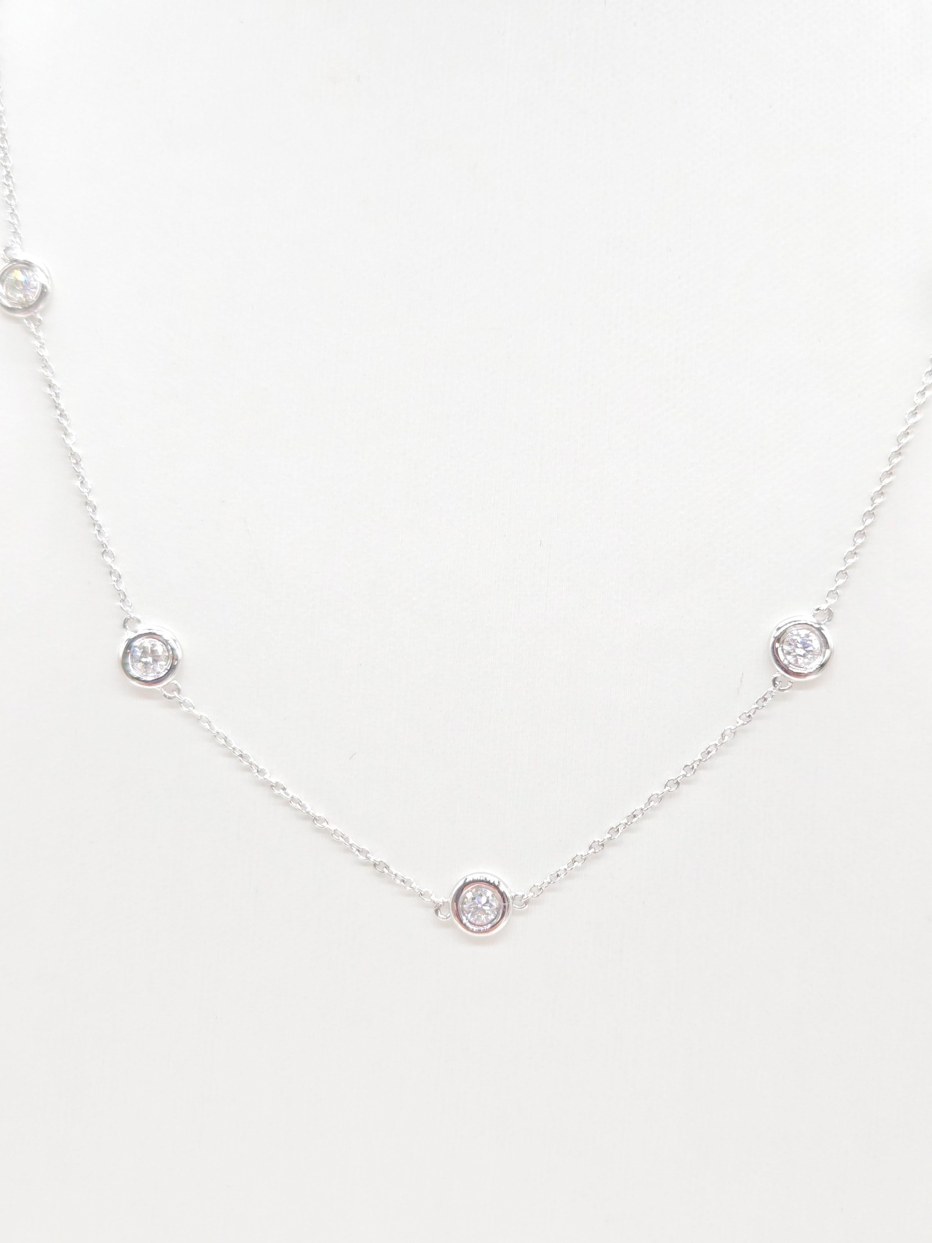 Collar de diamantes naturales de 2,10 quilates en oro blanco de 14 quilates 18'' Moderno