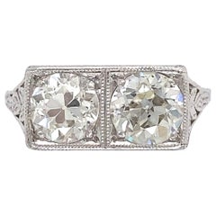 2.10 Carat Old European Cut Double Diamond Platinum Ring Estate Fine Jewelry