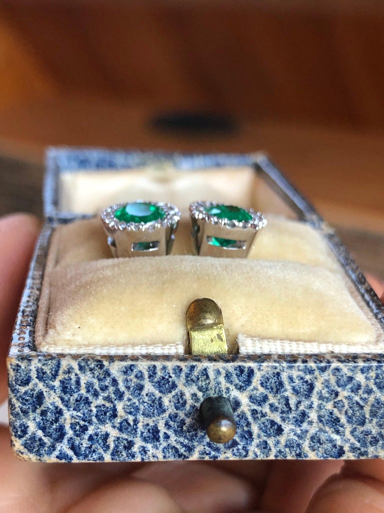 Emeralds Maravellous Fine 2.10 Carat Vivid Colombian Emerald Diamond Earrings For Sale 11