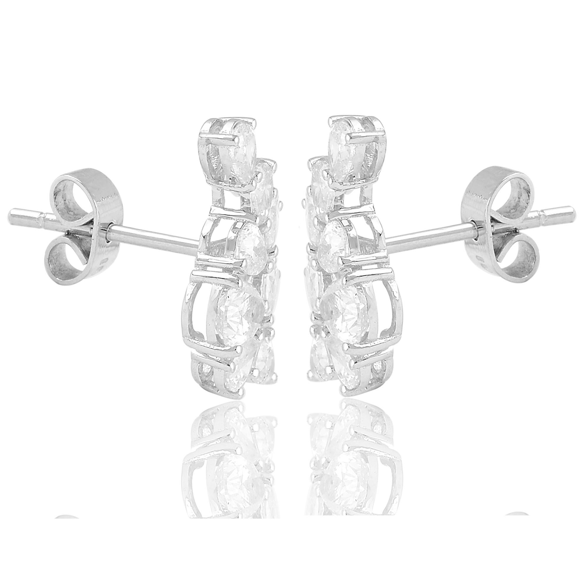 Pear Cut 2.10 Carat Pear Shape Diamond Earrings 18 Karat White Gold Handmade Fine Jewelry For Sale
