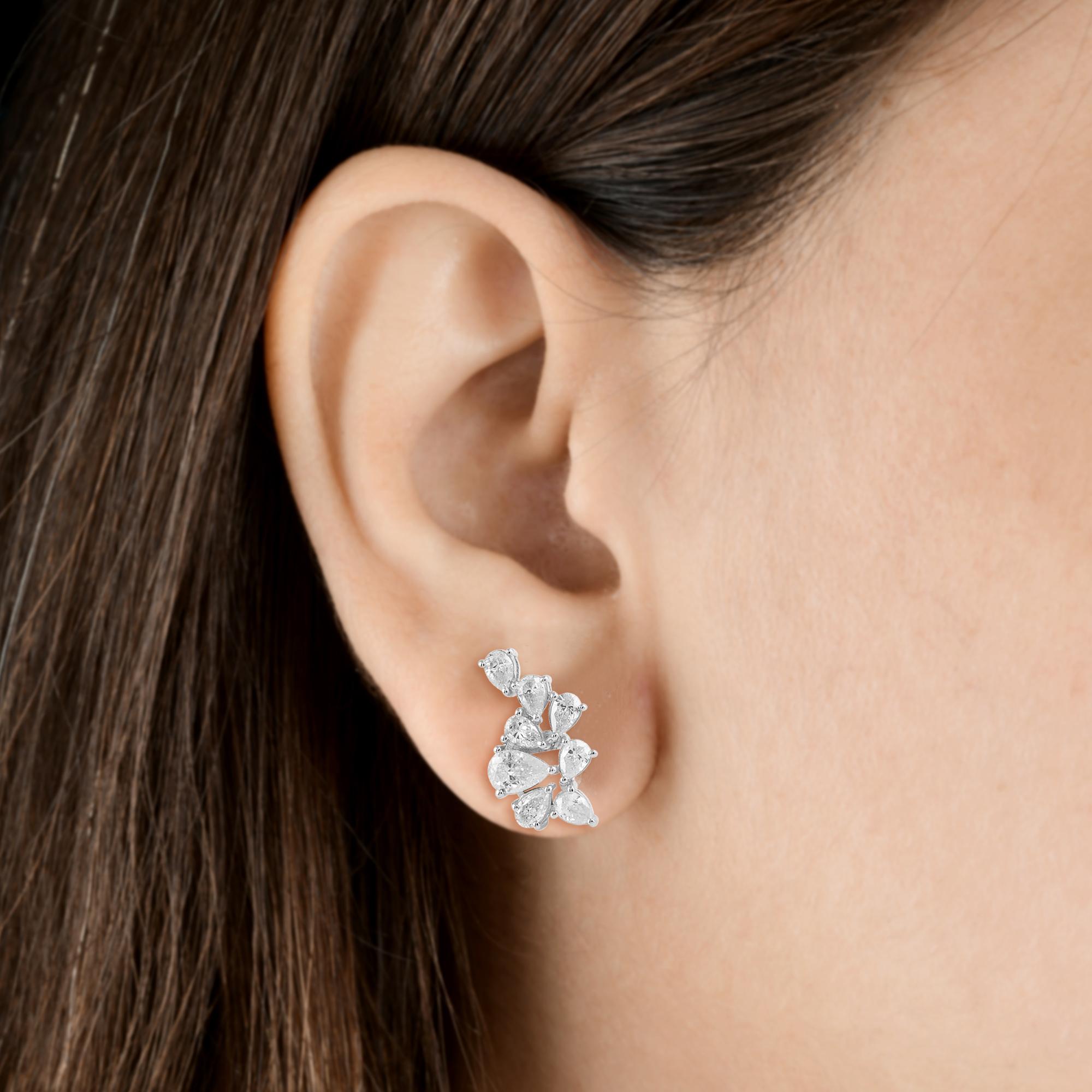 Women's 2.10 Carat Pear Shape Diamond Earrings 18 Karat White Gold Handmade Fine Jewelry For Sale