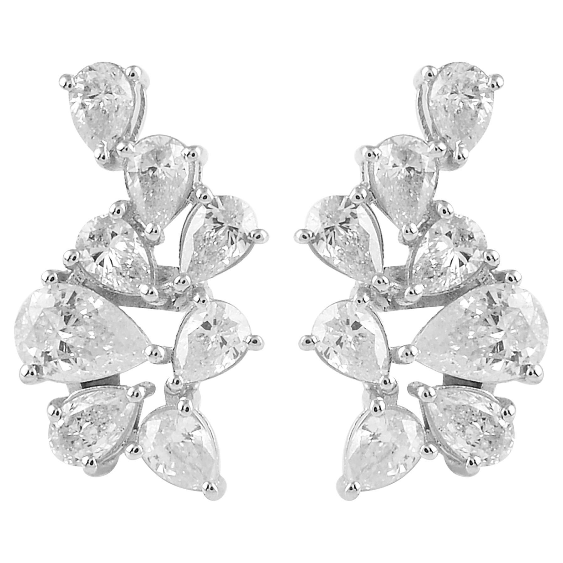 2.10 Carat Pear Shape Diamond Earrings 18 Karat White Gold Handmade Fine Jewelry