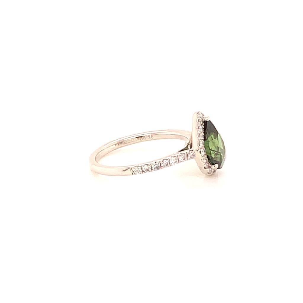 Pear Cut 2.10 Carat Pear Shaped Green Sapphire and 0.35 Carat Diamond Ring in Platinum For Sale