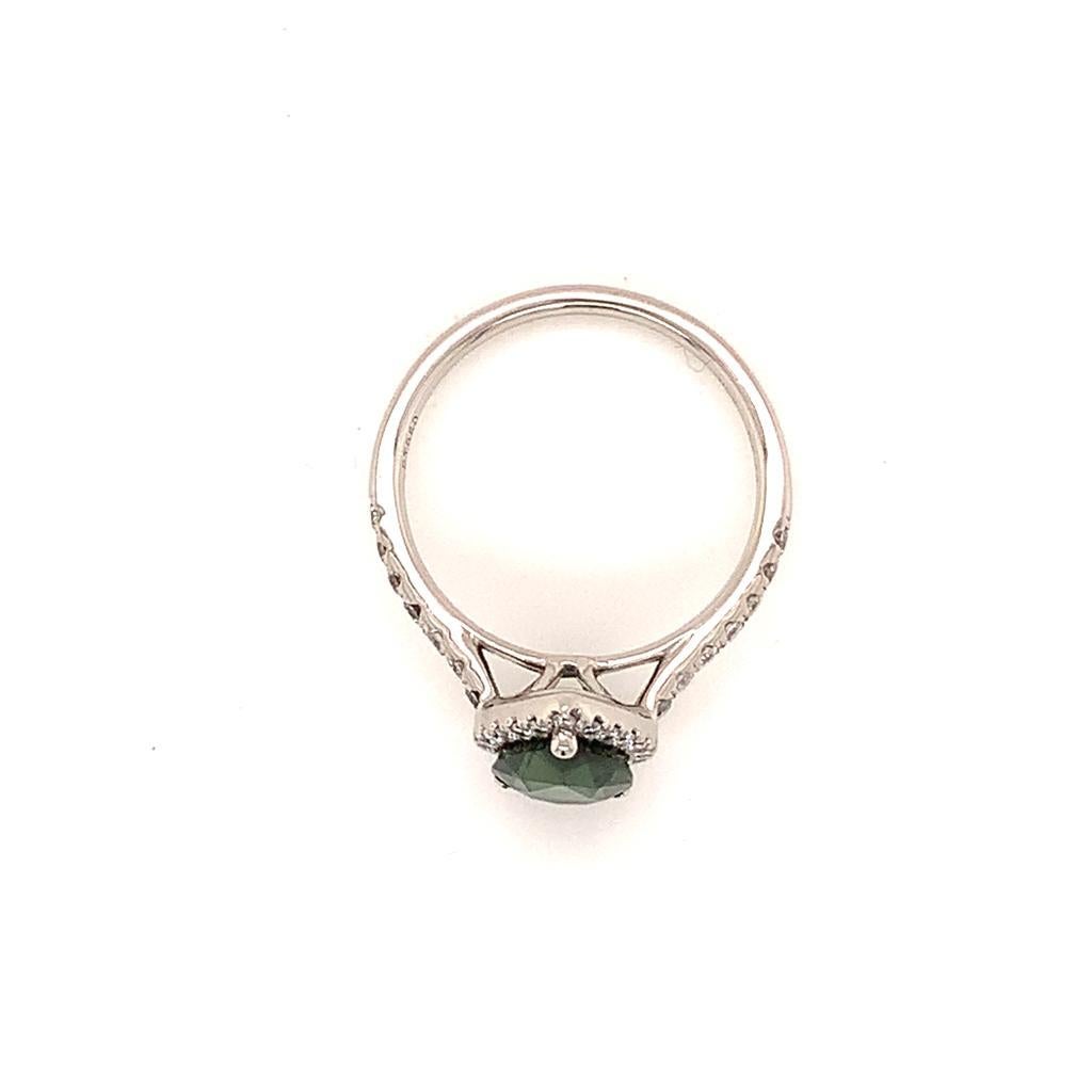 2.10 Carat Pear Shaped Green Sapphire and 0.35 Carat Diamond Ring in Platinum In New Condition For Sale In London, GB