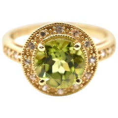 2.10 Carat Peridot and White Sapphire 14 Karat Yellow Gold Ring