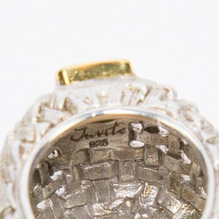 Modern 2.10 Carat Peridot Basket Weave Sterling Silver Ring Estate Fine Jewelry  For Sale