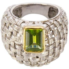 2.10 Carat Peridot Basket Weave Sterling Silver Ring Estate Fine Jewelry 