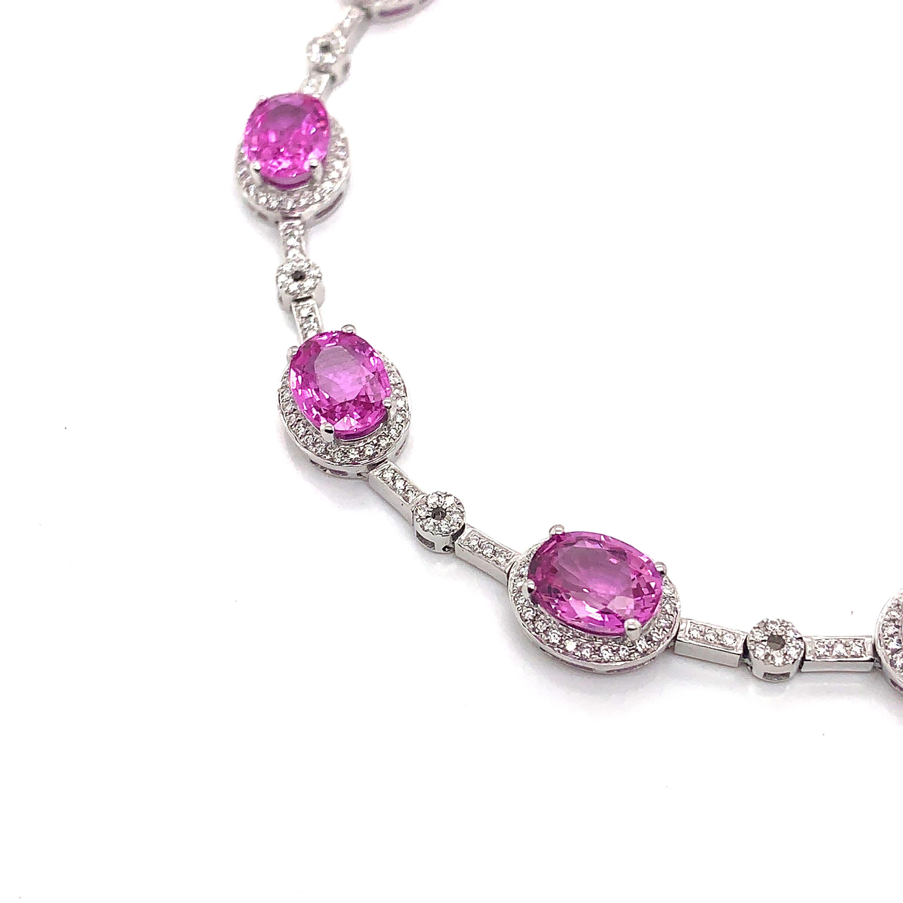 Modern 21.0 Carat Pink Sapphire Necklace in 18 Karat White Gold with Diamonds