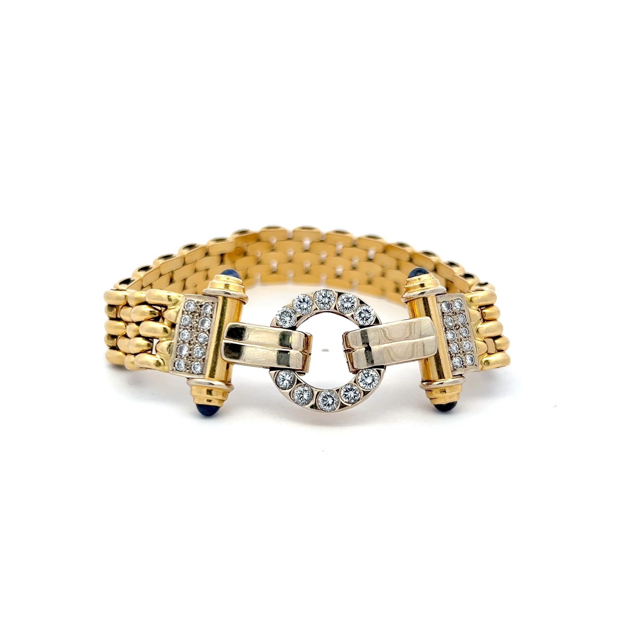 Bracelet à maillons en or 18 carats avec diamants ronds brillants de 2,10 carats et saphirs de 0,40 carat Pour femmes en vente