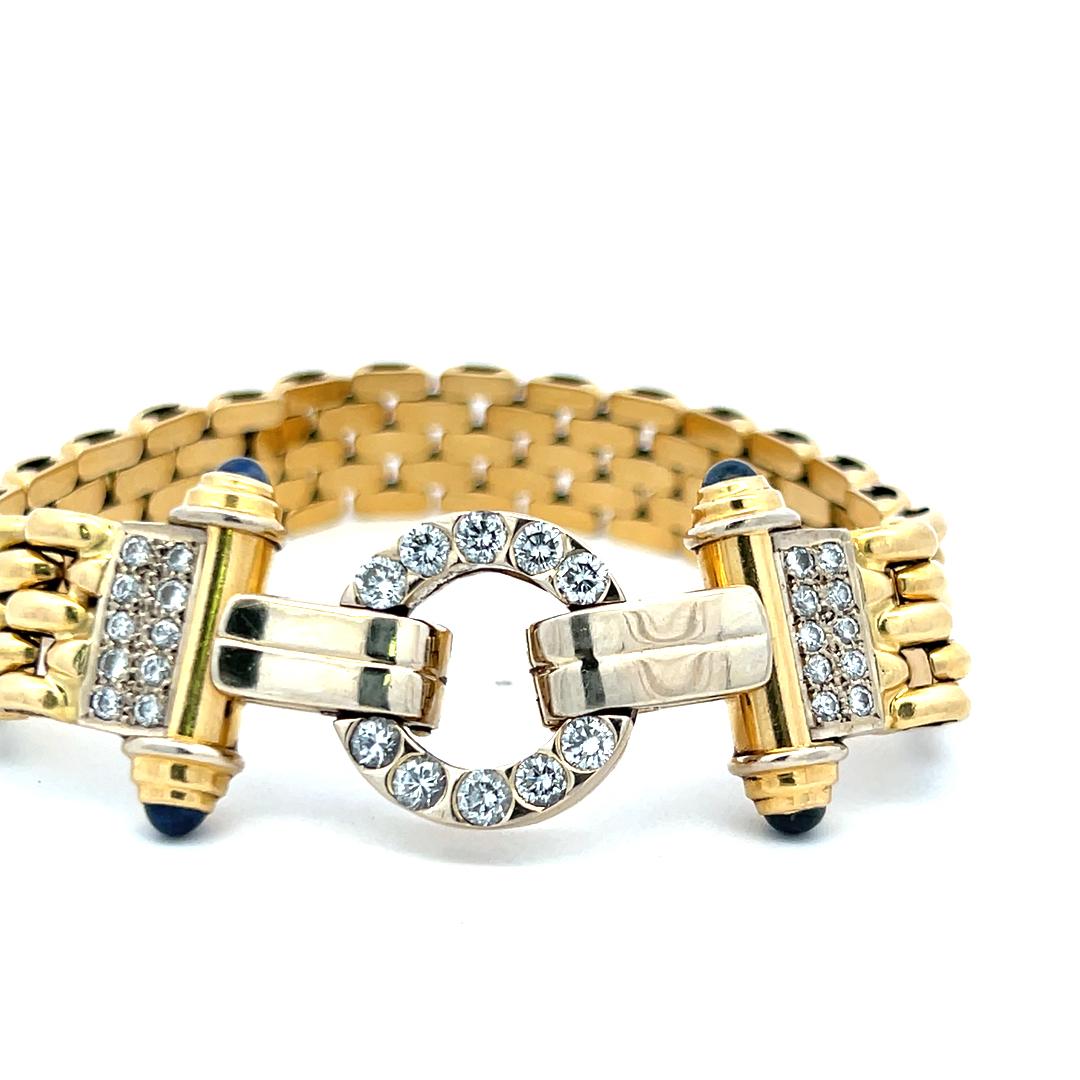 Bracelet à maillons en or 18 carats avec diamants ronds brillants de 2,10 carats et saphirs de 0,40 carat en vente 1