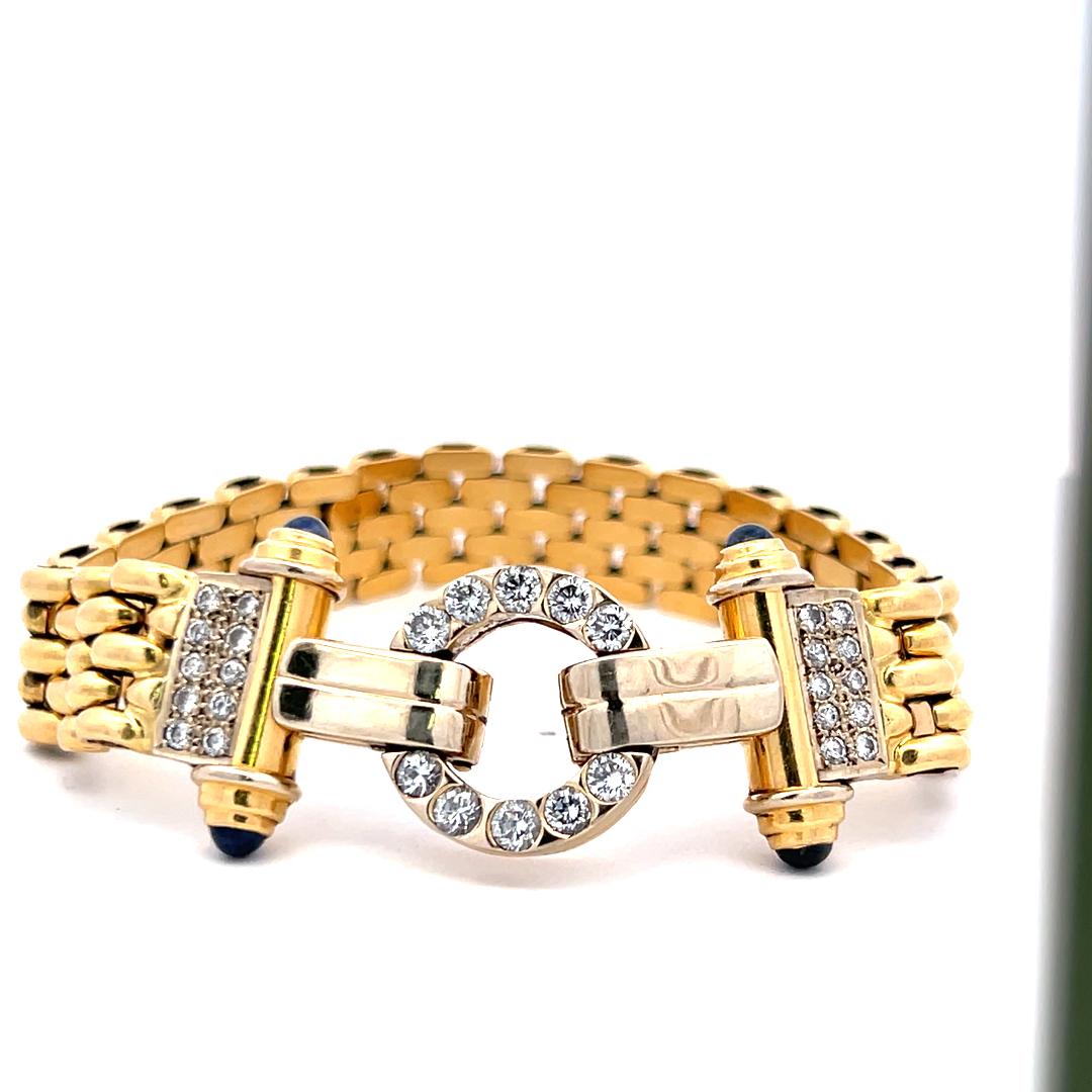 Bracelet à maillons en or 18 carats avec diamants ronds brillants de 2,10 carats et saphirs de 0,40 carat en vente 2