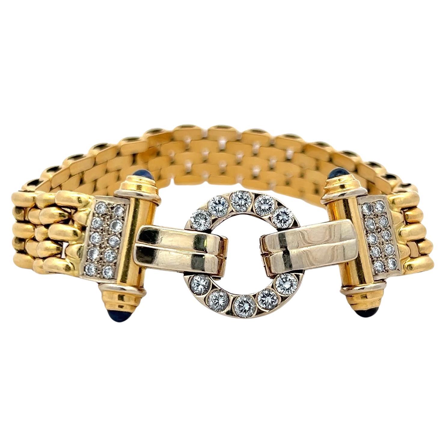 2.10 Carat Round Brilliant Diamond 0.40 Carat Sapphire 18K Gold Link Bracelet