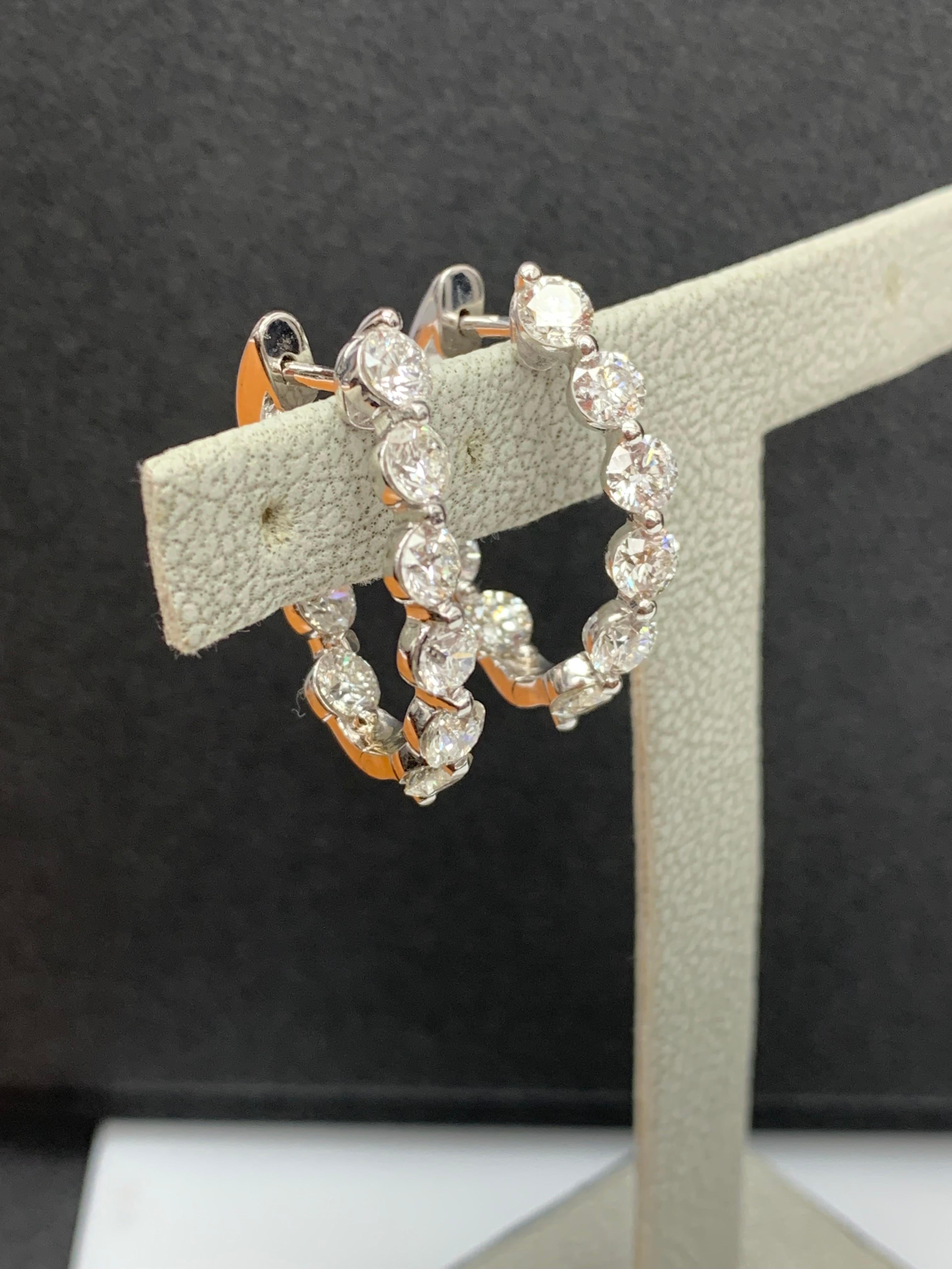 Modern 2.10 Carat Round Cut Diamond Hoop Earrings in 14k White Gold For Sale