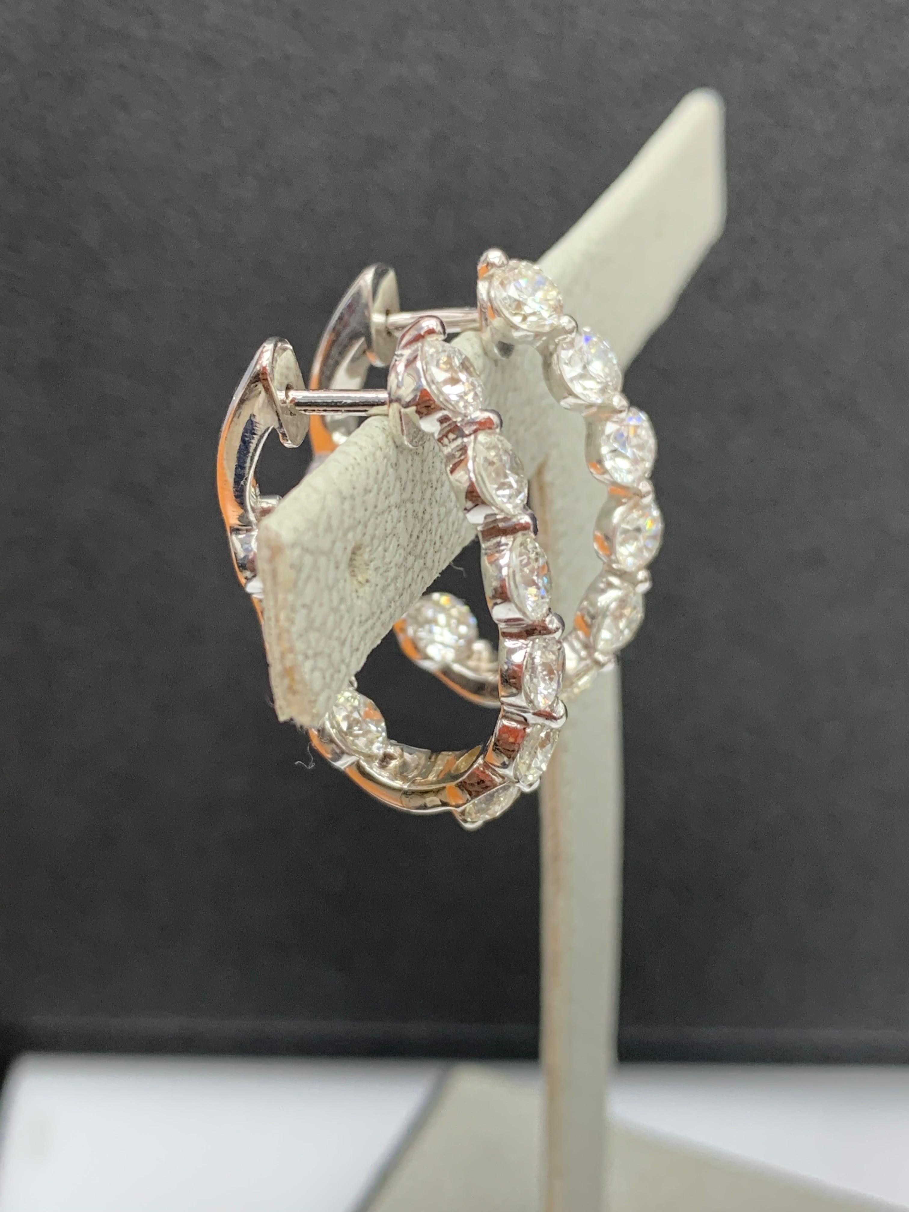 2.10 Carat Round Cut Diamond Hoop Earrings in 14k White Gold In New Condition For Sale In NEW YORK, NY