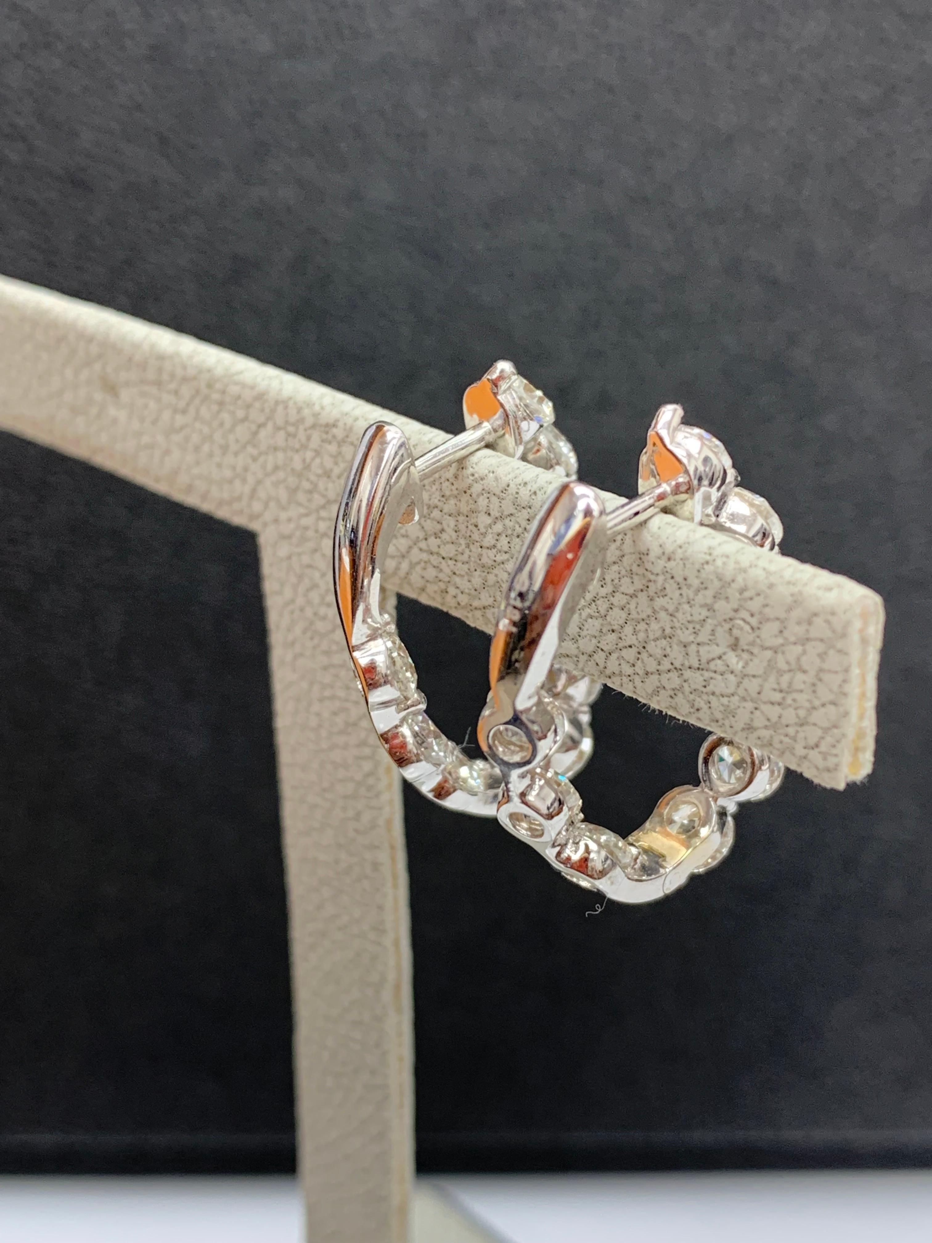 Women's 2.10 Carat Round Cut Diamond Hoop Earrings in 14k White Gold For Sale