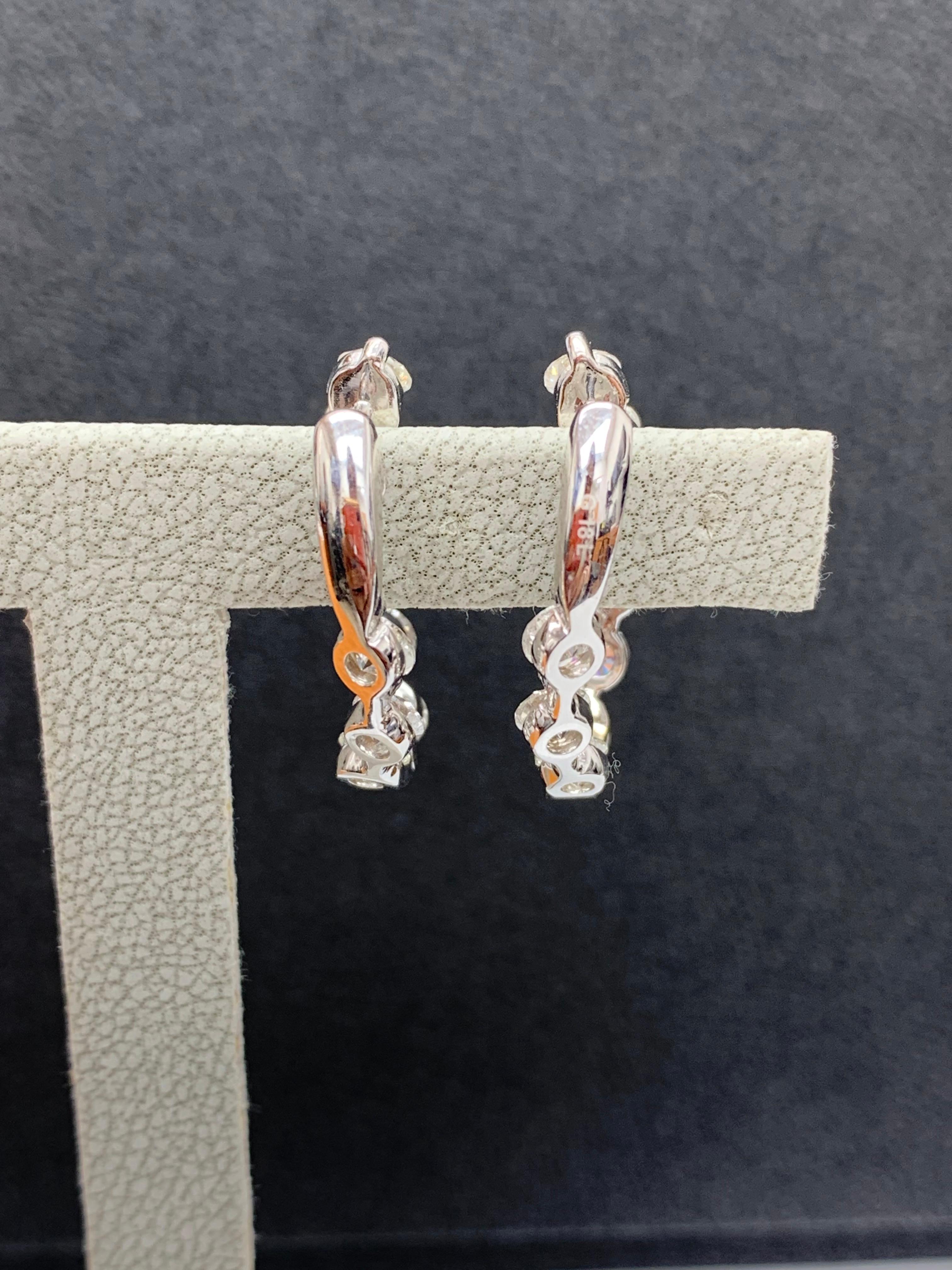 2.10 Carat Round Cut Diamond Hoop Earrings in 14k White Gold For Sale 1