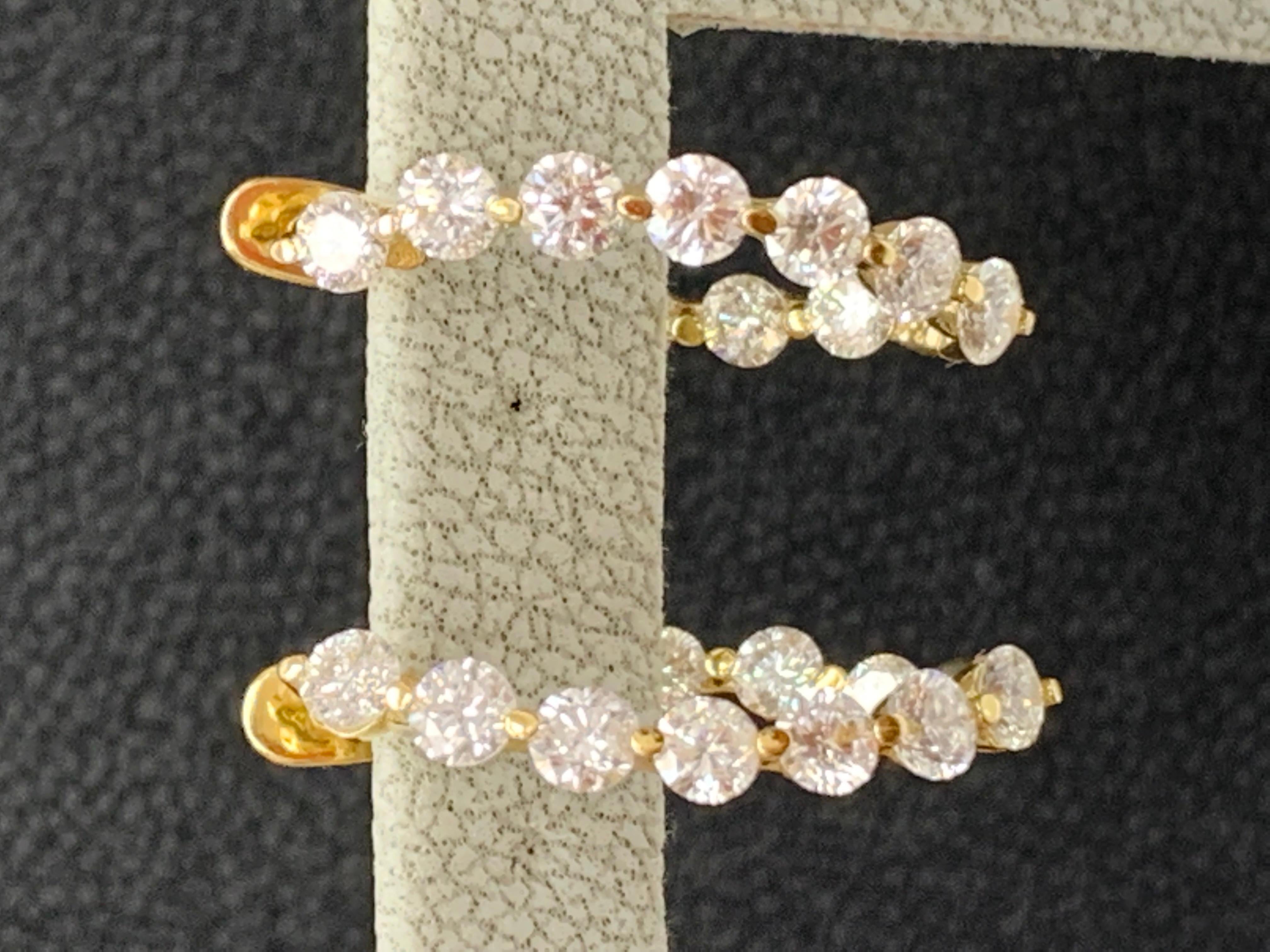 2.10 Carat Round Cut Diamond Hoop Earrings in 14k Yellow Gold For Sale 1