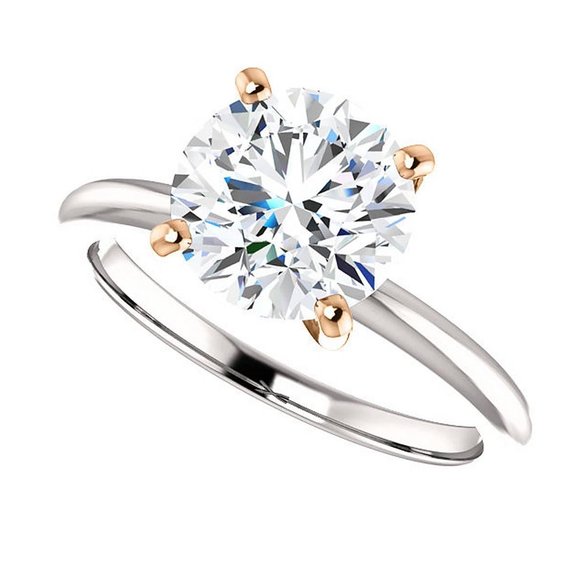 Round Cut 2.10 Carat Round Diamond Platinum Rose Gold Solitaire Engagement Ring GIA D-VS2