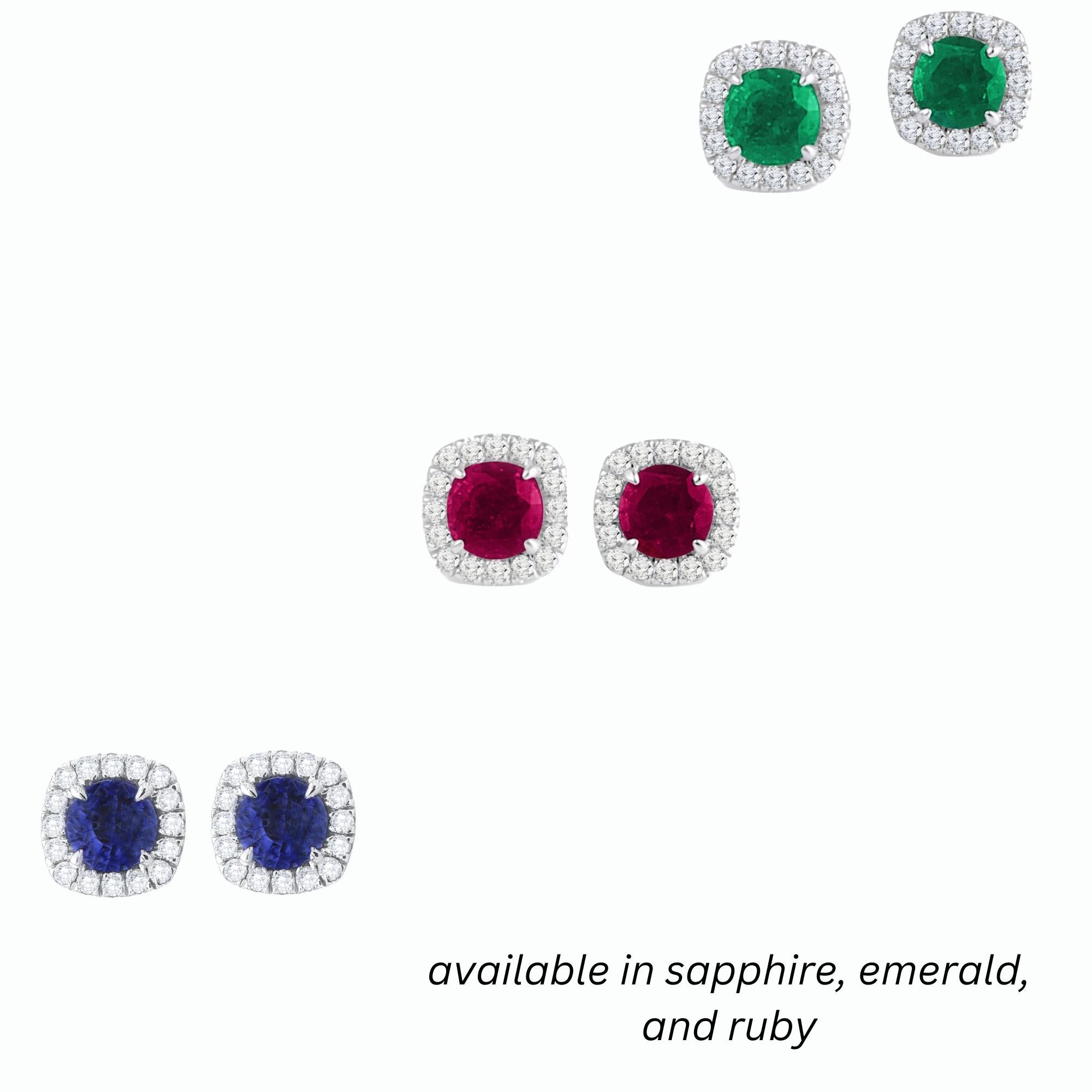 2.10 Carat Round Sapphire Stud Earring & 0.5 cts of Diamond in 14K Gold ref432 in vendita 1