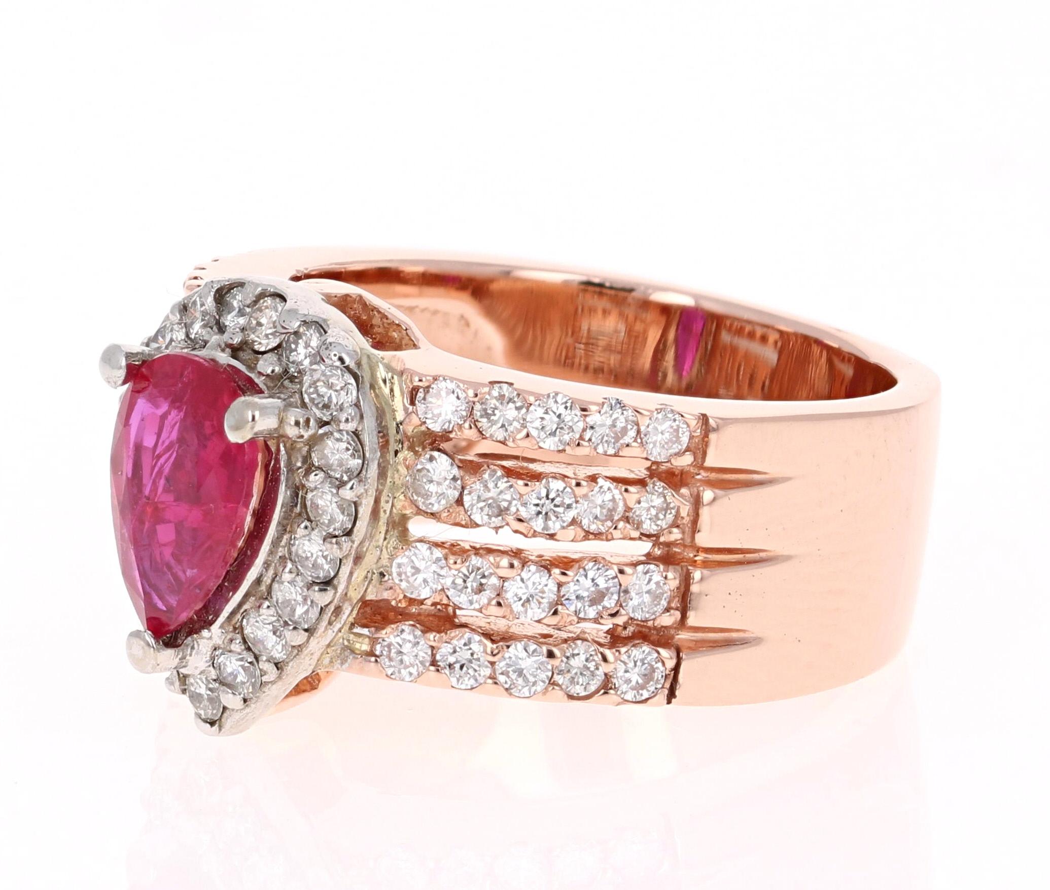 Modern 2.10 Carat Ruby Diamond 14 Karat Rose Gold Ring