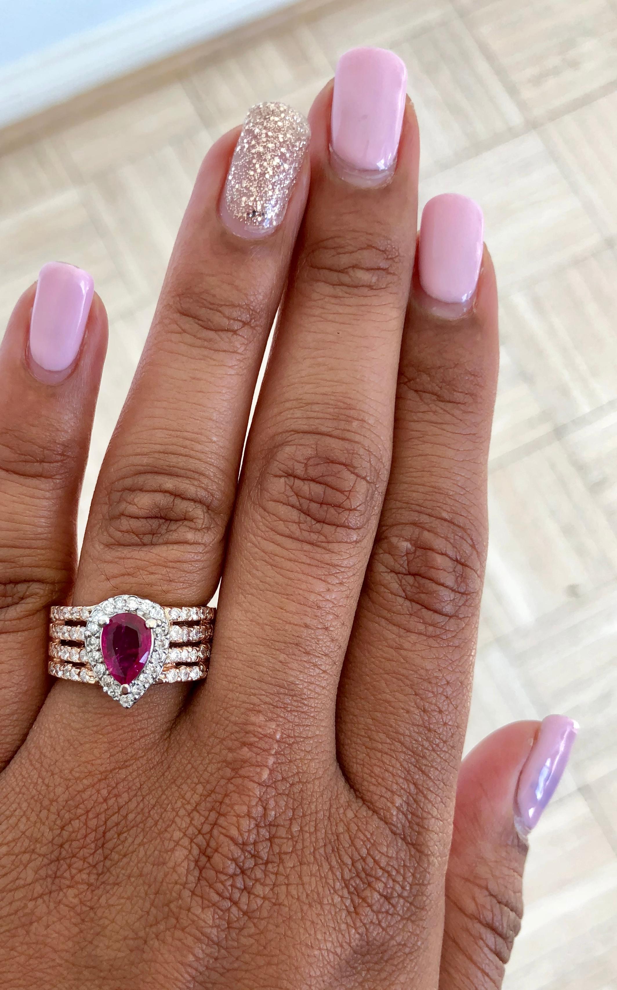 2.10 Carat Ruby Diamond 14 Karat Rose Gold Ring In New Condition In Los Angeles, CA