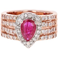 2.10 Carat Ruby Diamond 14 Karat Rose Gold Ring