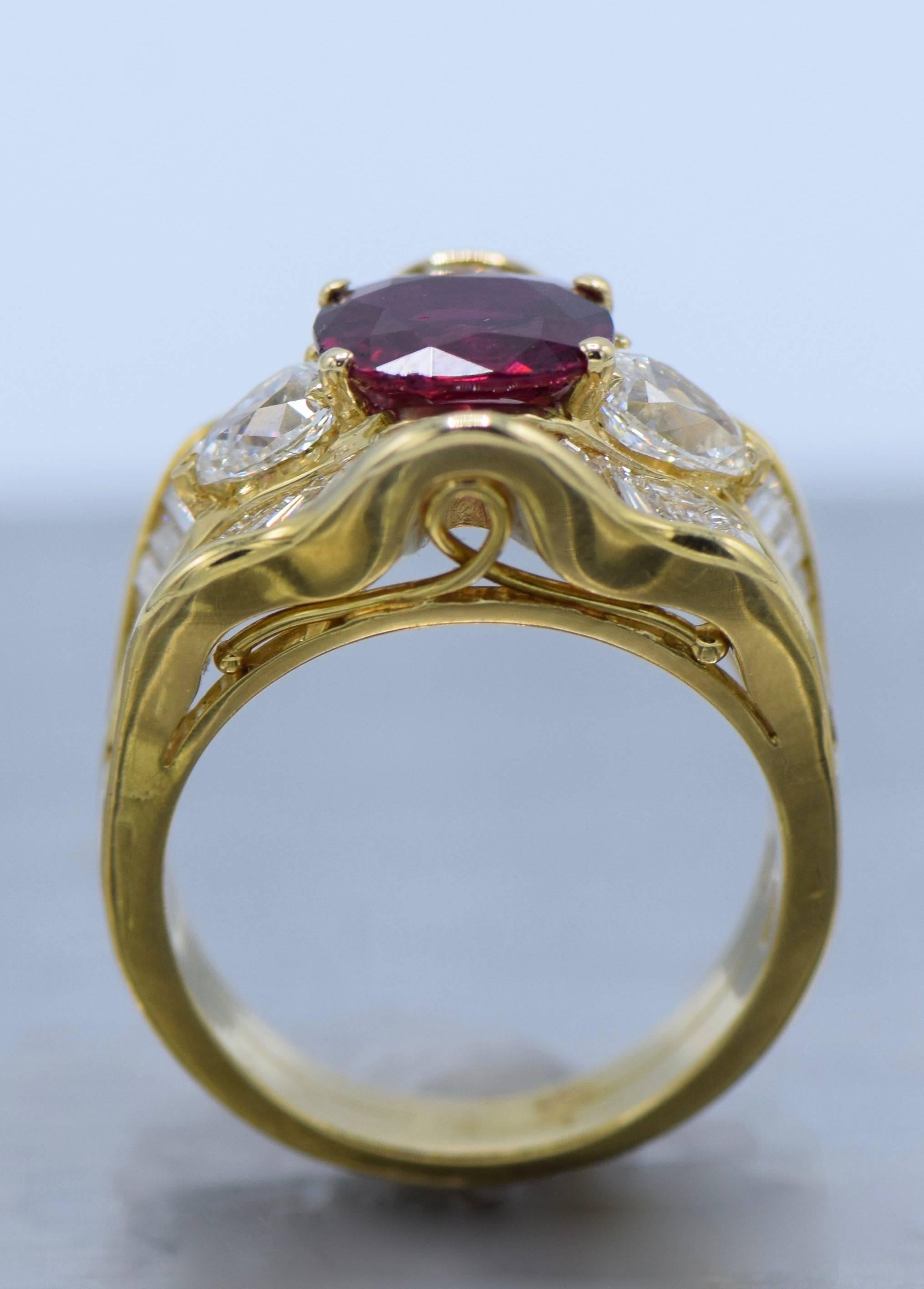Women's 2.10 Carat Ruby, Diamond and Gold Ring For Sale
