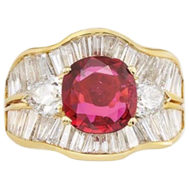 2.10 Carat Ruby, Diamond and Gold Ring For Sale