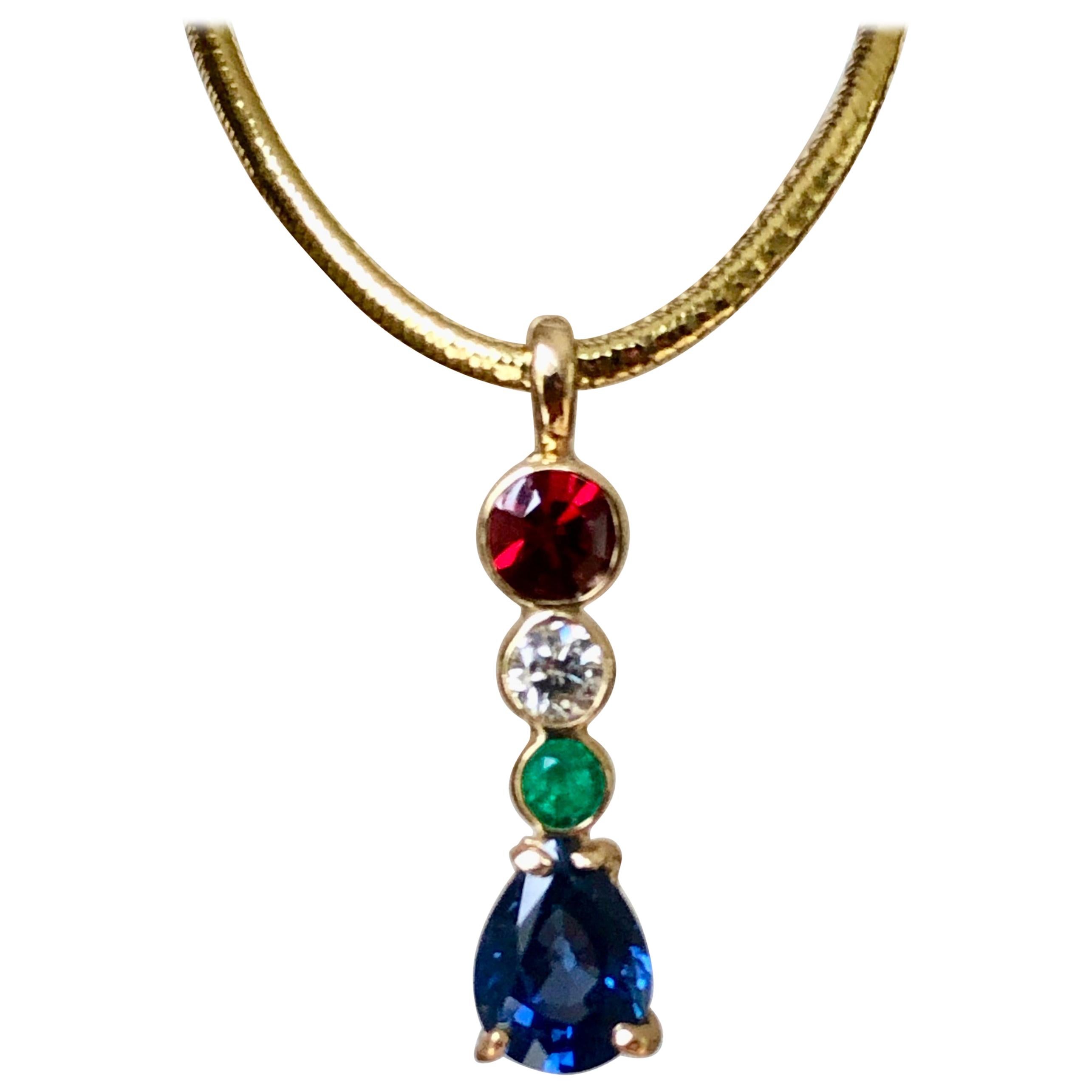 Spinel Diamond Emerald Sapphire Pendant 18 Karat
