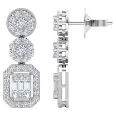 Boucles d'oreilles pendantes en diamant baguette de 2,10 carats, pureté SI, couleur HI, or blanc 14k
