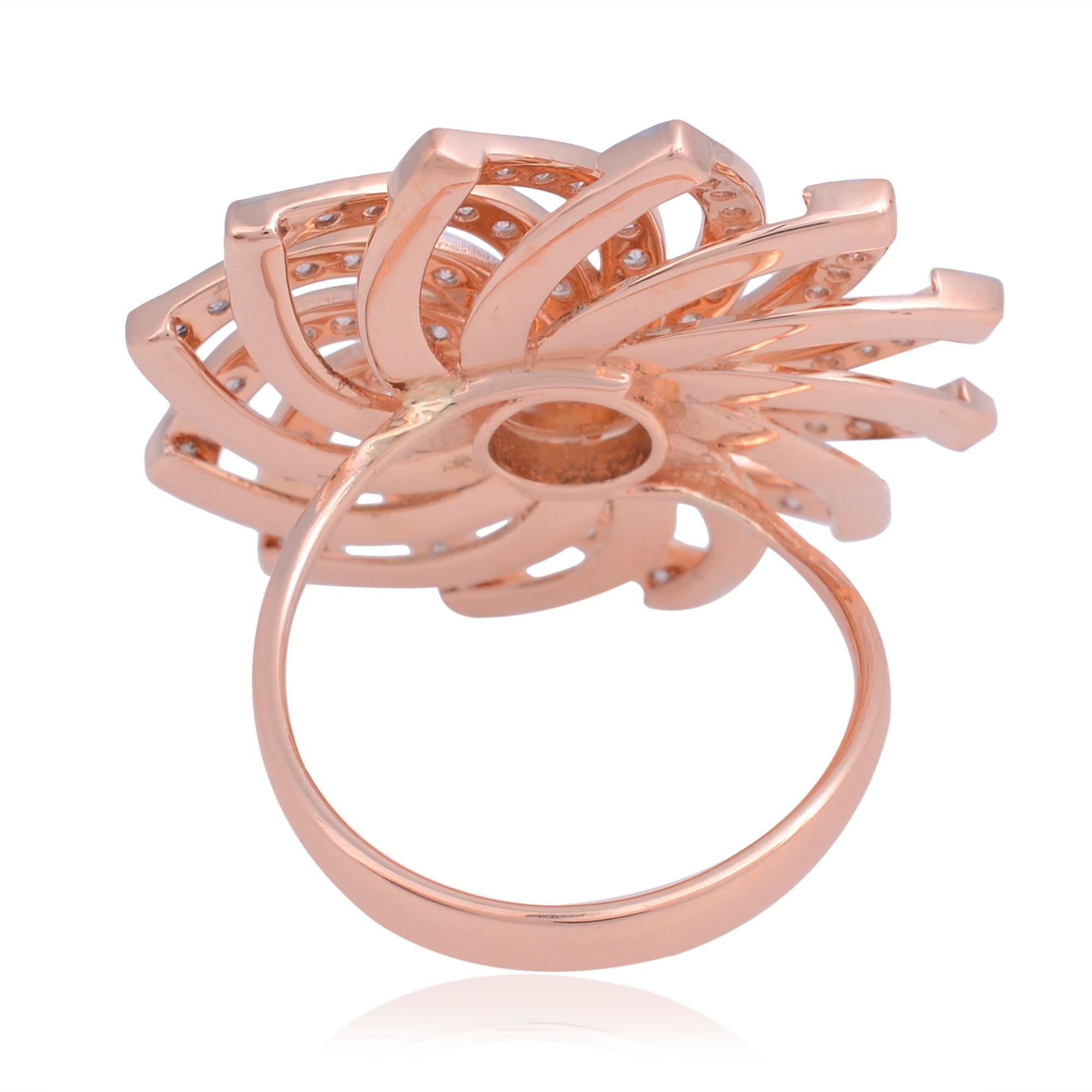 For Sale:  2.10 Carat SI Clarity HI Color Diamond Flower Ring 18 Karat Rose Gold Jewelry 2