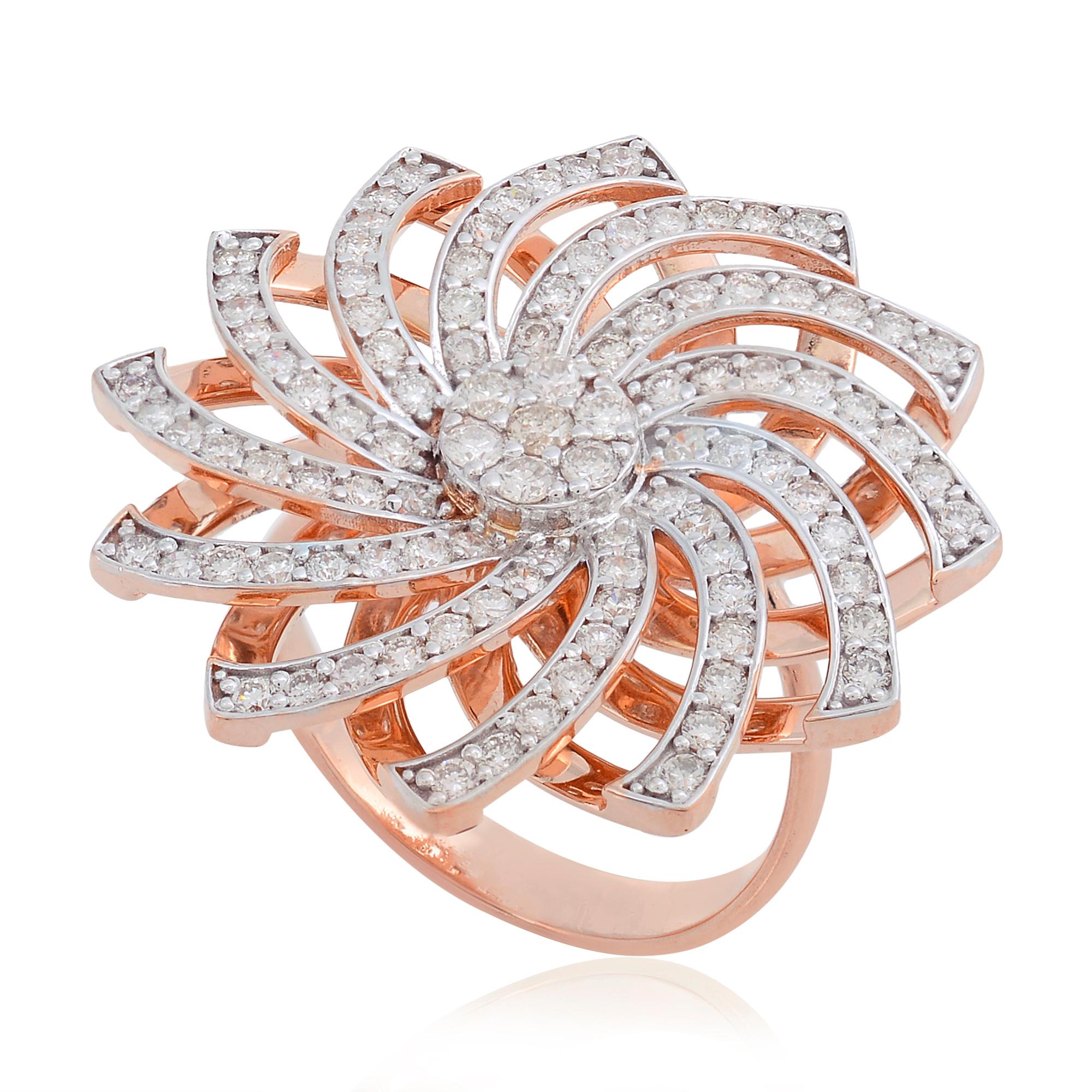 For Sale:  2.10 Carat SI Clarity HI Color Diamond Flower Ring 18 Karat Rose Gold Jewelry 3