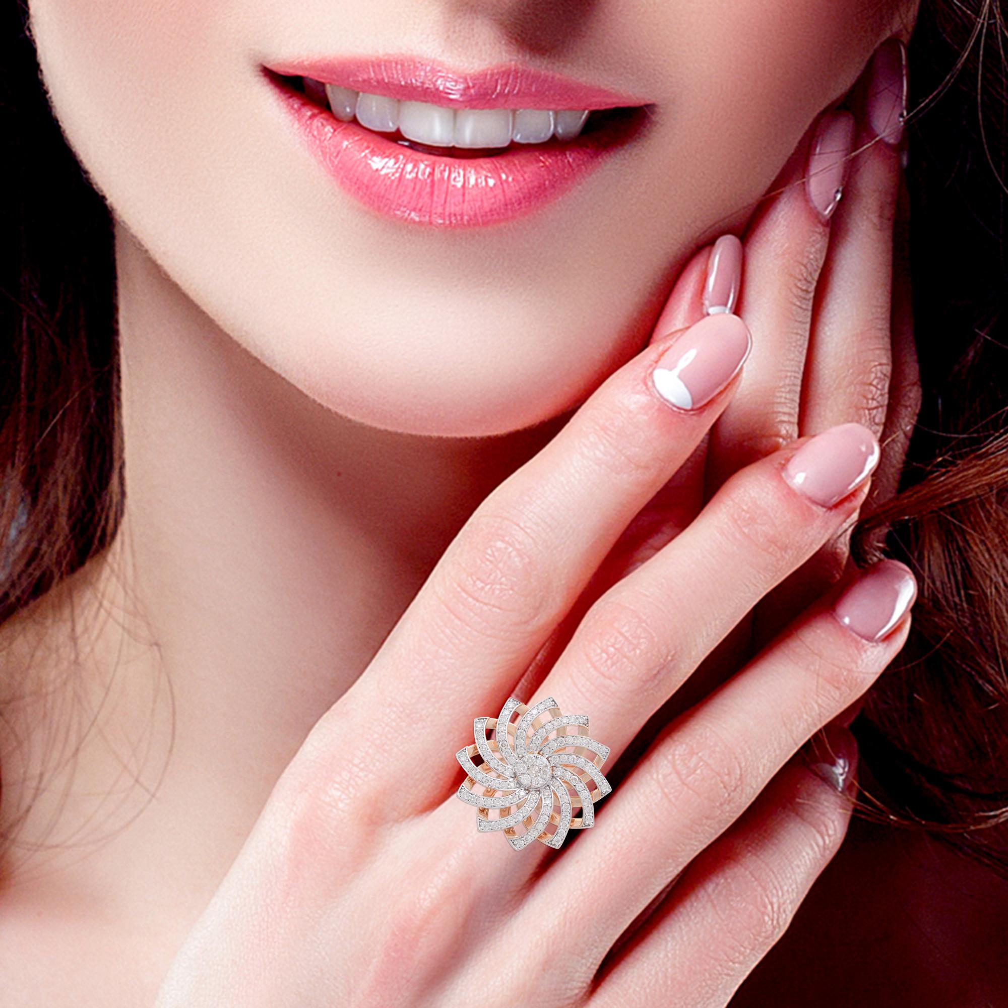 For Sale:  2.10 Carat SI Clarity HI Color Diamond Flower Ring 18 Karat Rose Gold Jewelry 4