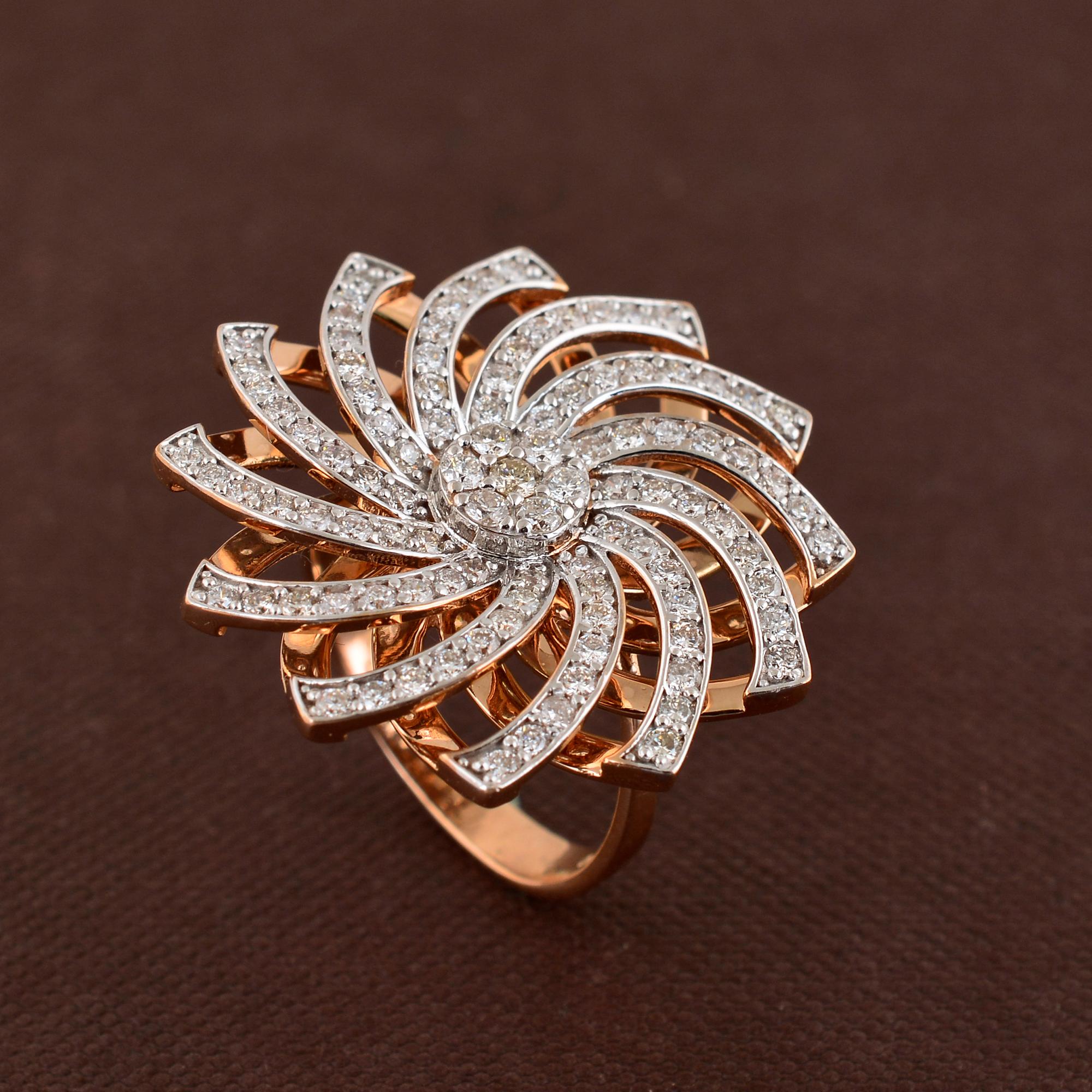 For Sale:  2.10 Carat SI Clarity HI Color Diamond Flower Ring 18 Karat Rose Gold Jewelry 5