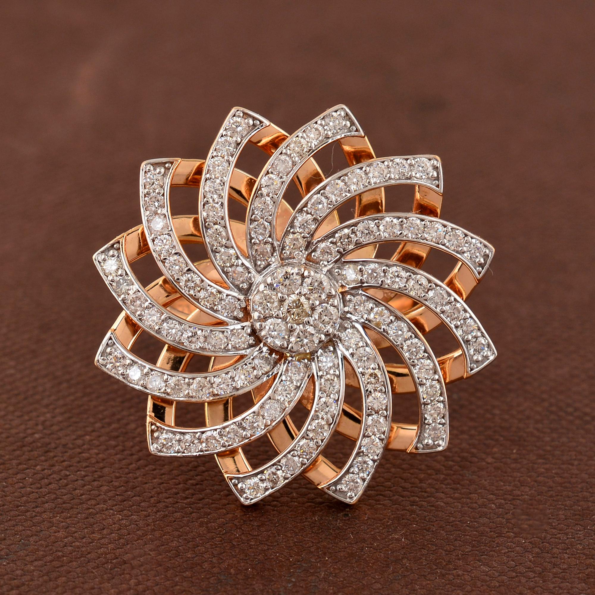 For Sale:  2.10 Carat SI Clarity HI Color Diamond Flower Ring 18 Karat Rose Gold Jewelry 6